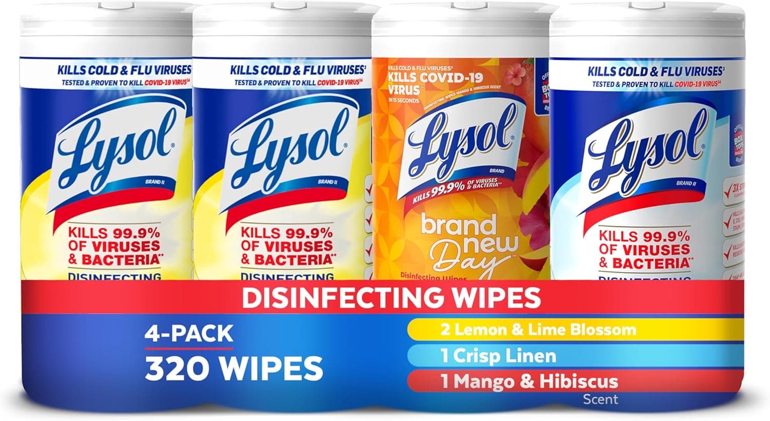 Lysol 消毒湿巾套装，家居公寓宿舍必备清洁用品，通用清洁剂，多表面清洁湿巾，多种香味消毒湿巾套装，80片（4包） - Image 2