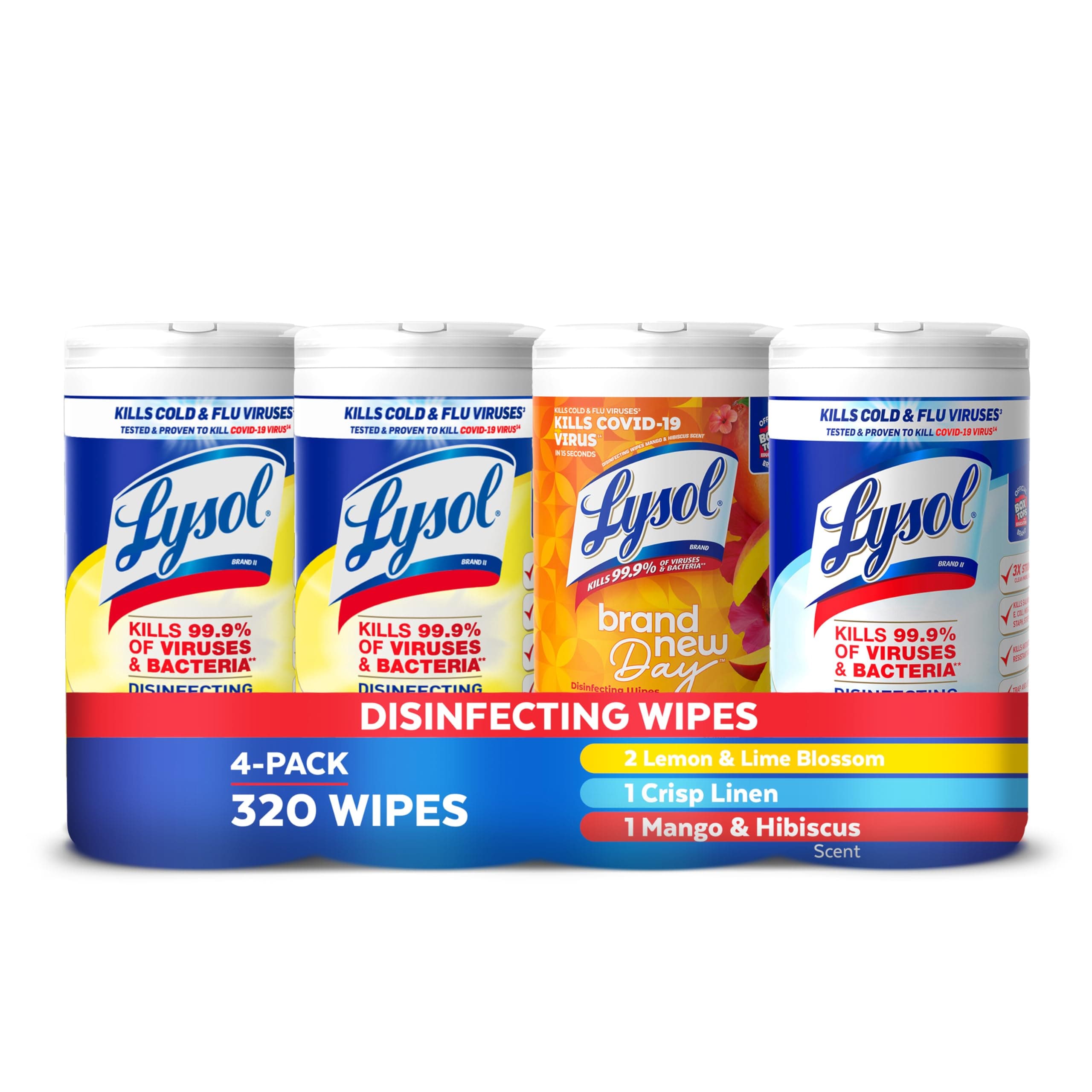 Lysol 消毒湿巾套装，家居公寓宿舍必备清洁用品，通用清洁剂，多表面清洁湿巾，多种香味消毒湿巾套装，80片（4包）