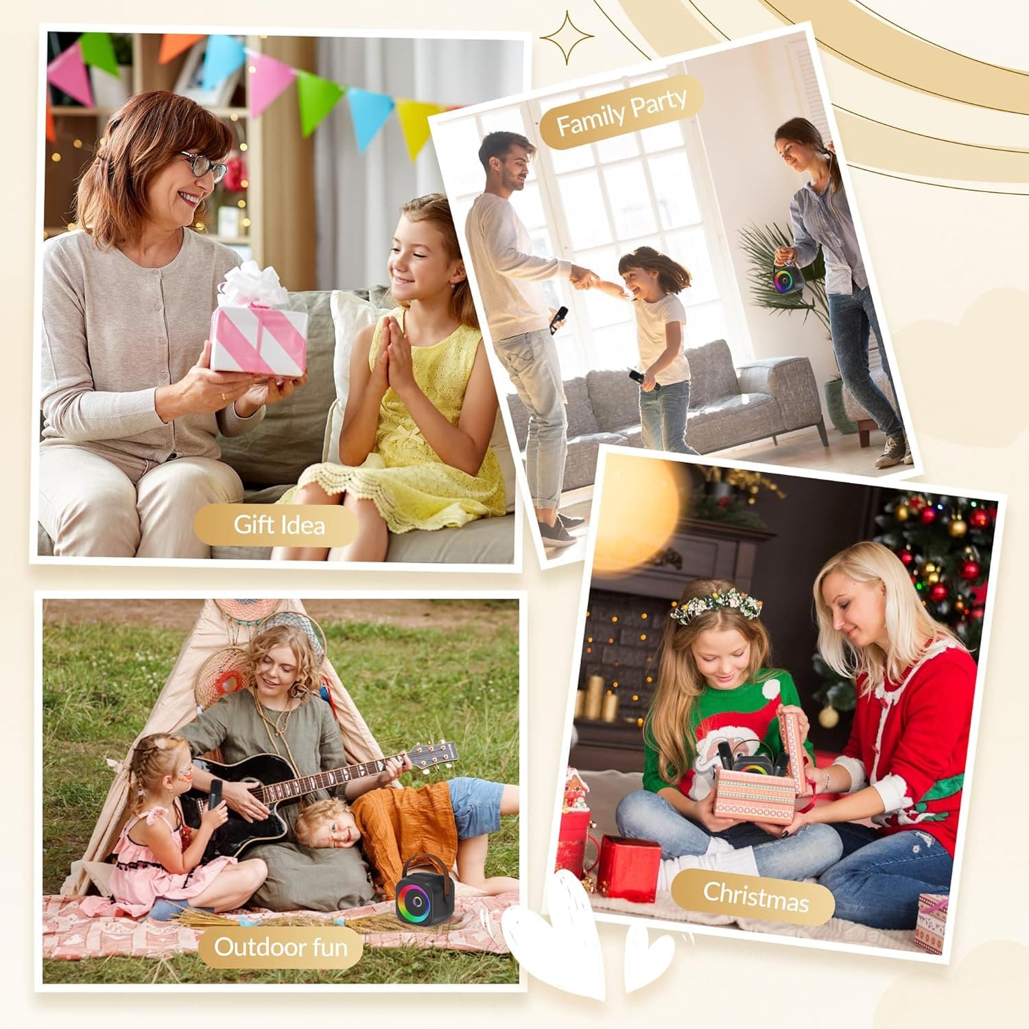 Mini Karaoke Machine, Portable Bluetooth Karaoke Speaker with 2 Wireless Microphones and Party Lights for Kids and Adults, Birthday Gifts for Girls Boys Family Home Party Black 2 Mics - Image 8