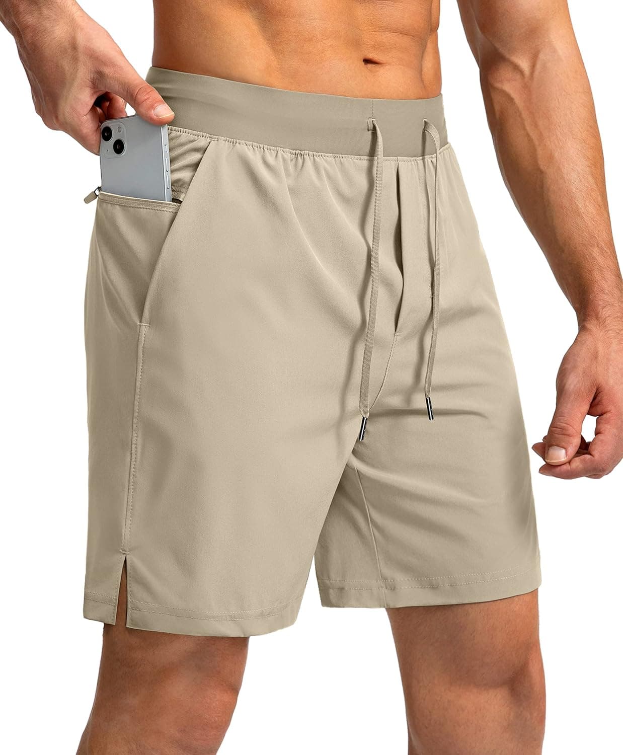 Men's Running Shorts with Zipper Pockets 9 Inch/ 7 Inch / 5 Inch Lightweight Quick Dry Gym Workout Athletic Shorts for Men 7 Inseam Large D-khaki - Image 2
