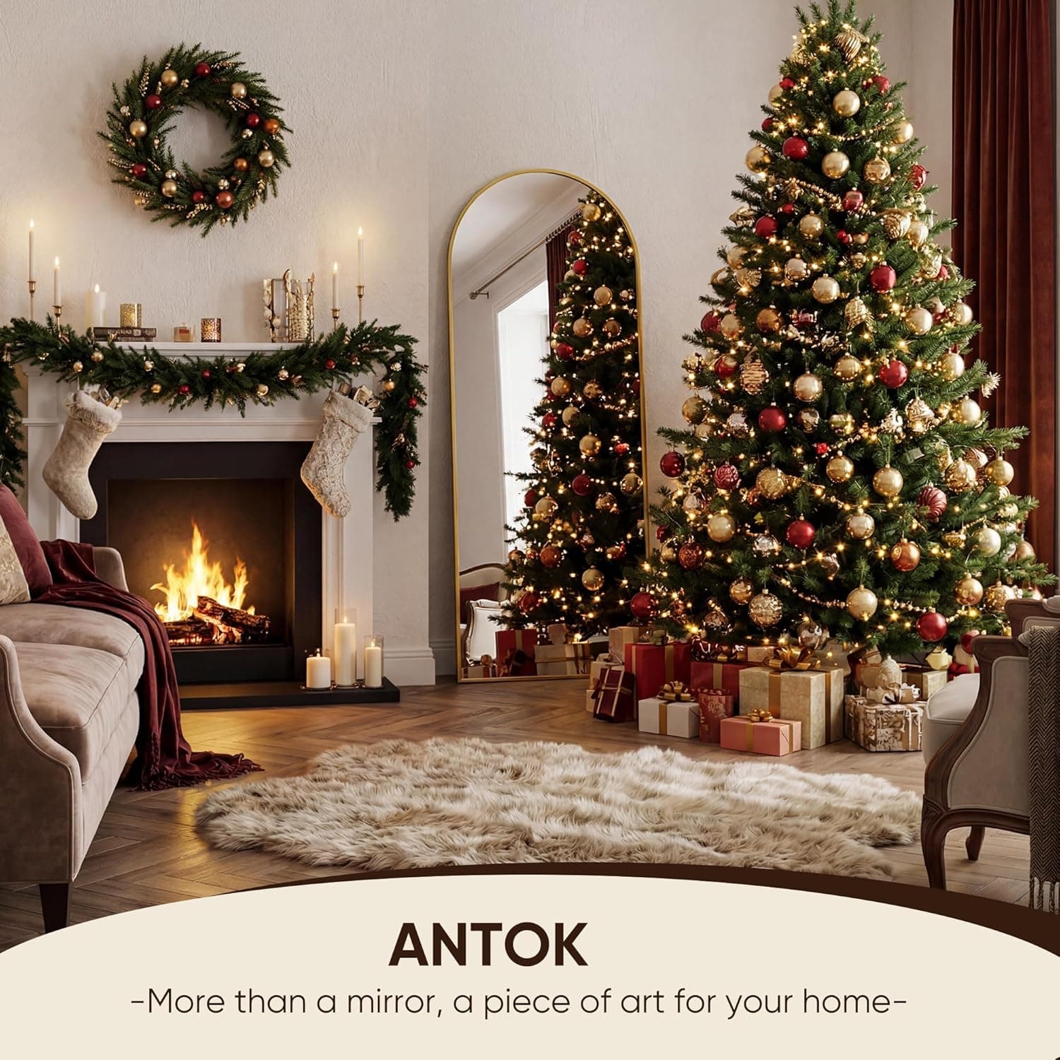 Espejo de cuerpo entero Antok, 58"x19" Espejo de pie, Espejos de cuerpo completo de pie con arco para dormitorio, montado en pared para sala de estar o guardarropa, Dorado 58"L x 19"W - Image 2