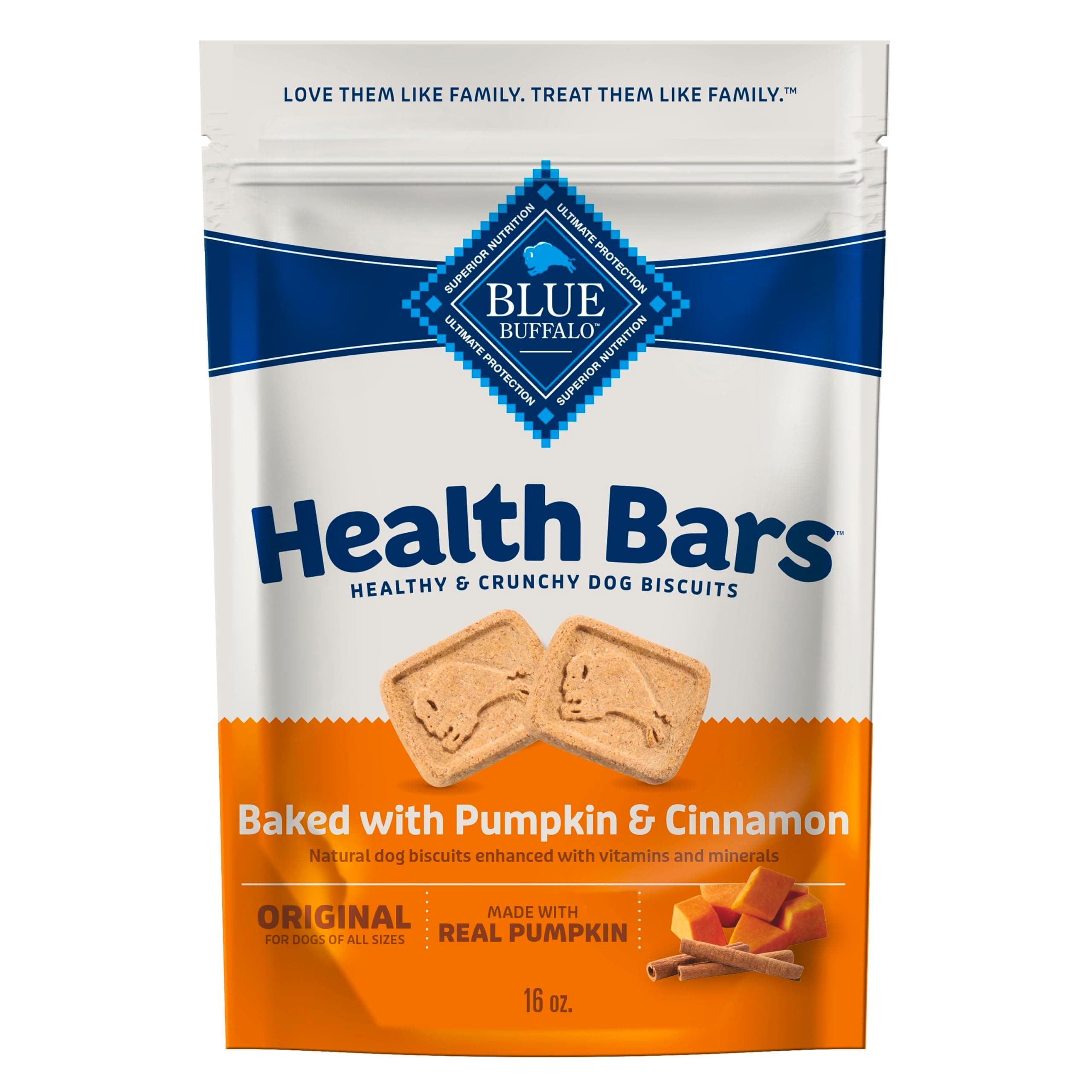 Blue Buffalo Health Bars Crunchy Dog Biscuits, Oven-Baked with Natural Ingredients, Pumpkin & Cinnamon, 16-oz Bag Pumpkin & Cinnamon 1 Pound (Pack of 1)
