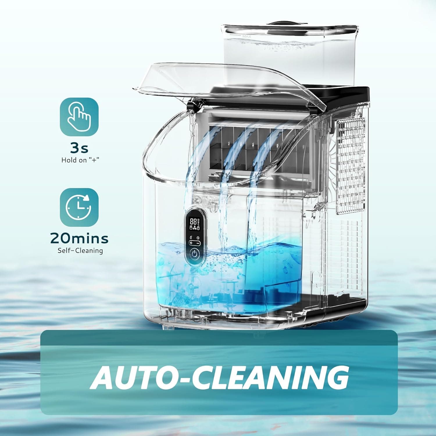 EUHOMY Ice Cube Maker Machine Countertop with External Water Tank, 2 Ways to Add Water, 34Lbs/Day, 16Pcs Ready in 7 Mins, Auto-Cleaning, with Ice Scoop & Basket, for Home/Kitchen/Office/Bar (Black) 34lbs Black - Image 5