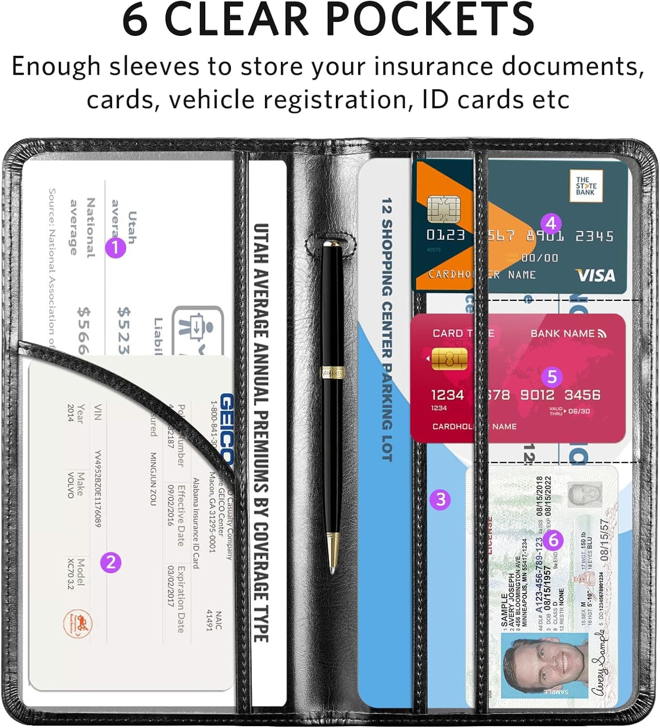 CoBak Soporte para Registro de Auto y Seguro - Organizador de Guanteras para Vehículos, Accesorios para Compartimentos de Autos y Camiones con Cierre Magnético para Licencia de Conducir, Tarjetas L-Cuero Negro - Image 3