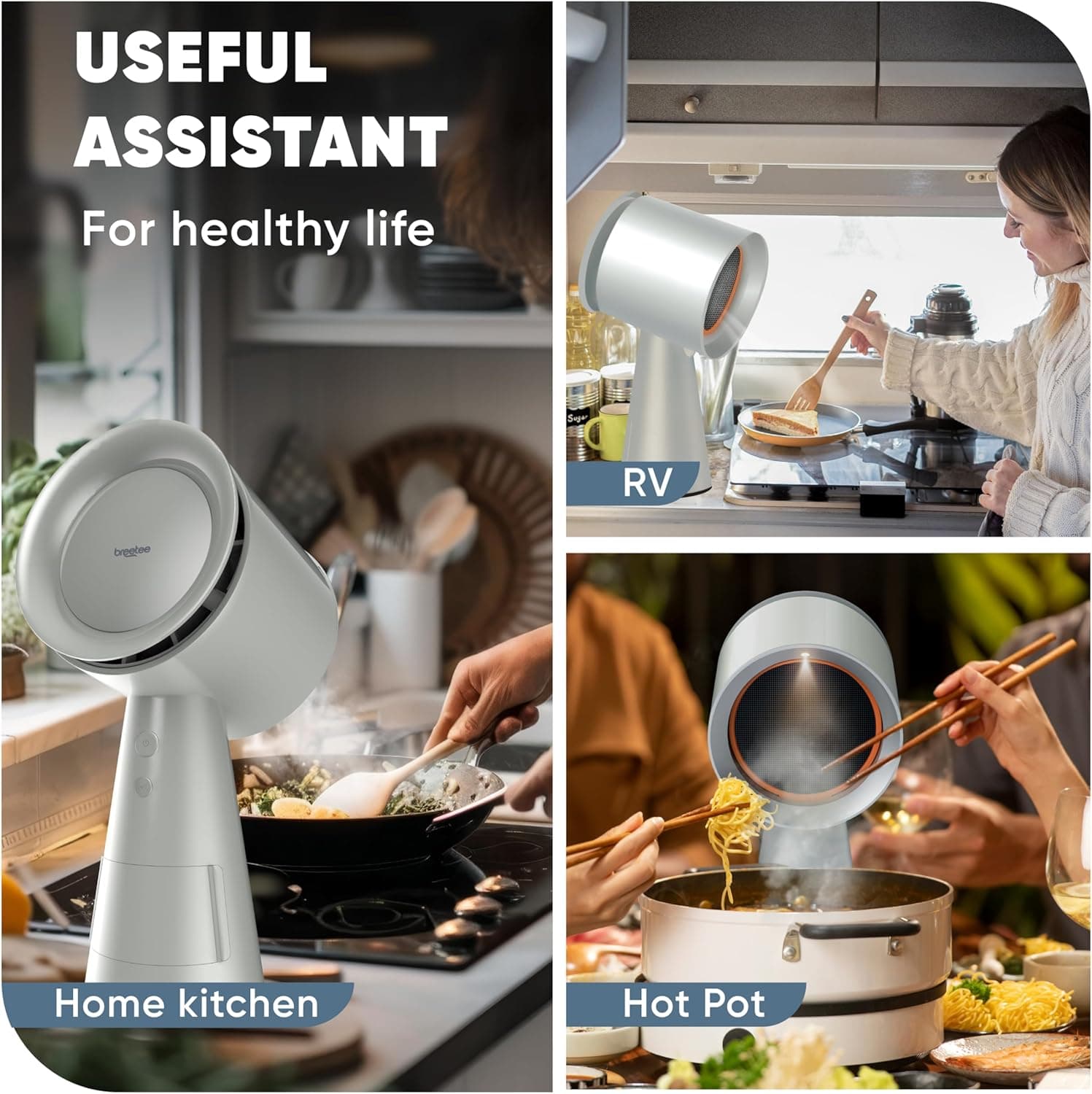 BREETEE Portable Range Hood Kitchen–5-Layer Filter Compact Desktop Exhaust Fan, Powerful 3-Speed Smoke Removal, Low Noise Countertop Range Hood, Oil Cup, for Apartments, Dorm, RV, Indoor BBQ–Off-white - Image 9