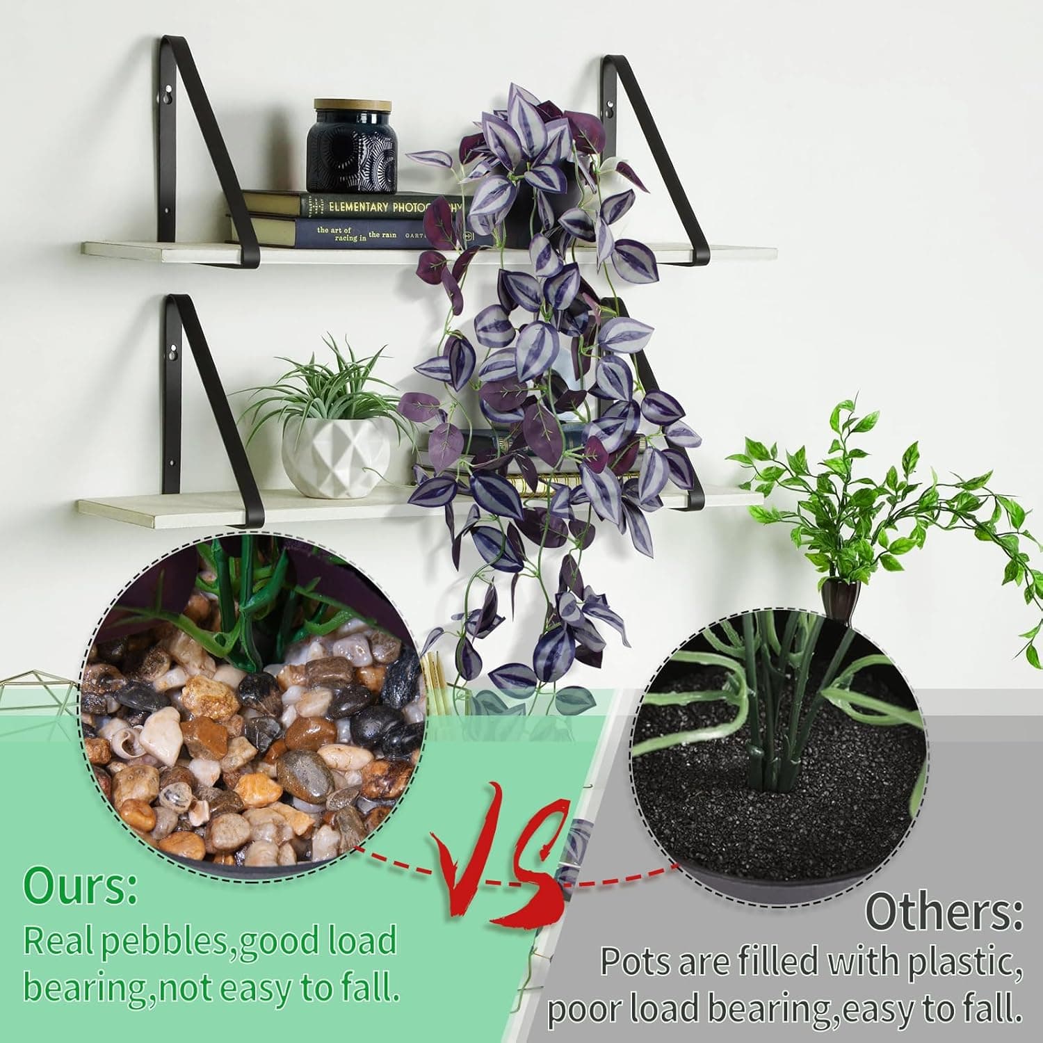 LOYWREE Small Fake Hanging Purple Eyebrow Leaf Plant Artificial Potted Plants Indoor 39-in Long Faux Dark Black Vine Plant with Pot for Shelf Home Office and Outdoor Garden Decor (Black Pot) Dark Eyebrow 1Pack - Image 4