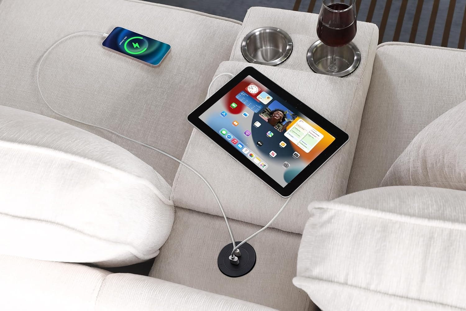 127" L-Shaped Sectional Couch with Movable Ottoman & 6 Throw Pillows,7 Seat Chenille Upholstered Sofa W/2 Cup Holder,USB Port & Hidden Storage Box,DIY Combination,for Living Room,Apartment,Beige Beige-2 127" - Image 3