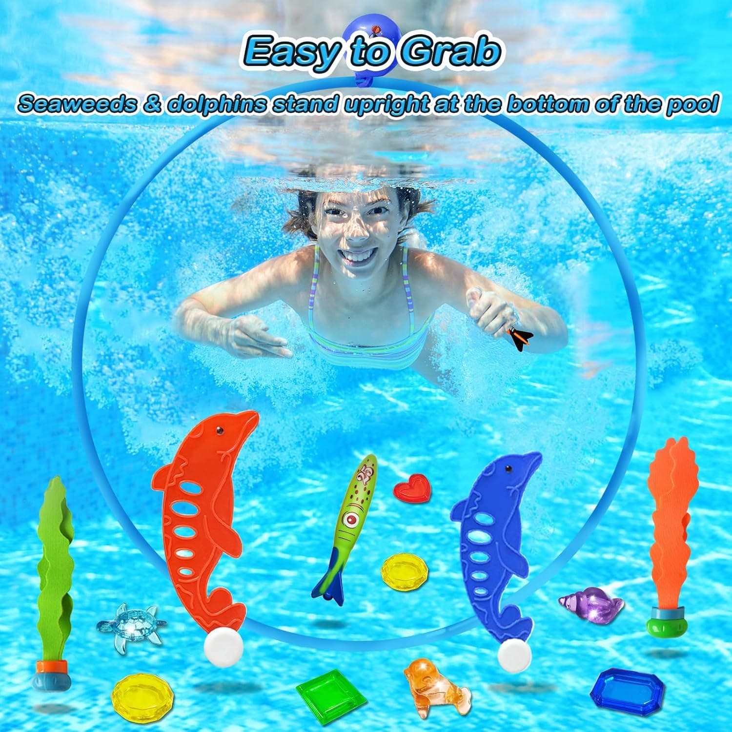 Jasonwell Pool Toys Diving Rings - 28PCS Swim Thru Rings Pool Game Diving Toys with Dive Ring Underwater Treasures Torpedo Bandits Fish Toy Fun Water Swimming Toy for Boys Girls Kids Teens Adults Green&orange&blue - Image 6
