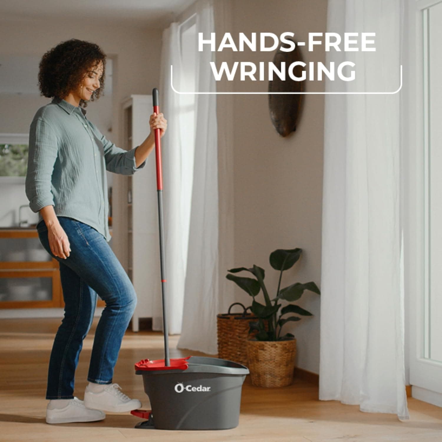 O-Cedar EasyWring Microfiber Spin Mop, Bucket Floor Cleaning System, Red, Gray, Standard Easywring Spin Mop & Bucket - Image 6