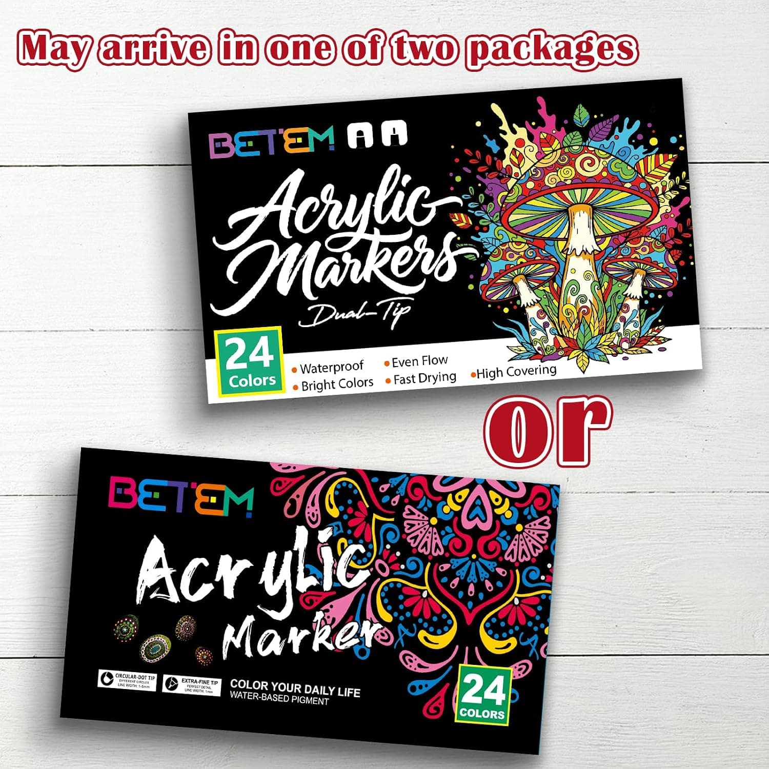 Betem 24 Colors Dual Tip Acrylic Paint Pens Markers, Premium Water-Based Acrylic Paint Markers for Fabric, Rock, Wood, Glass, Paper, Canvas, Ceramic, Fabric Paint Markers DIY Crafts Art Supplies Kit 24 Colors Paint Markers - Image 7