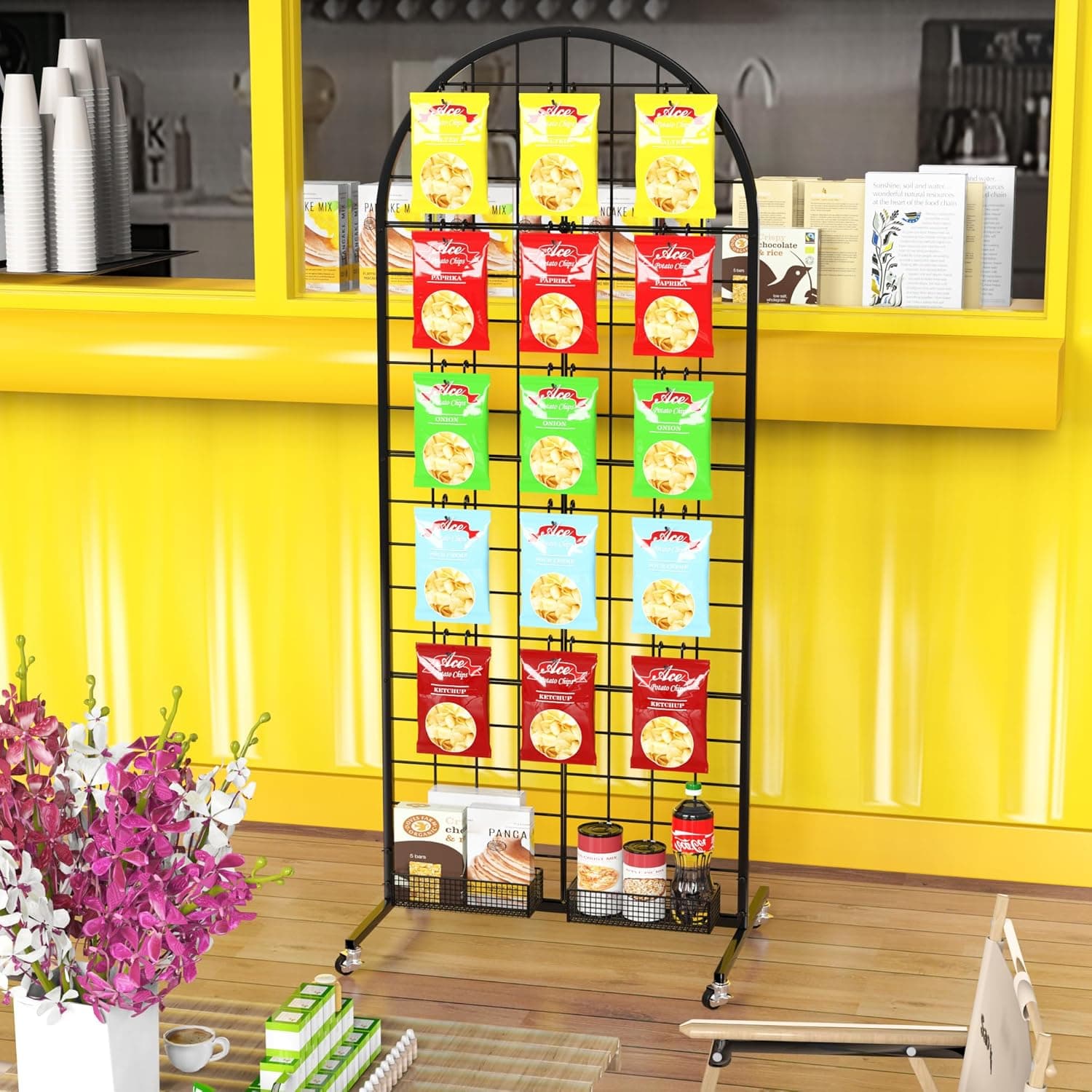 Asee'm Grid Wall Panels Display Stand 2' x 5.2' FT Black Movable Wire Grid Wall Display Rack Heavy Floorstanding Detachable Girdwall Panel with T-Base for Craft Show Rack, Retail Displays 1PCS Black 5.2 FT - Image 8