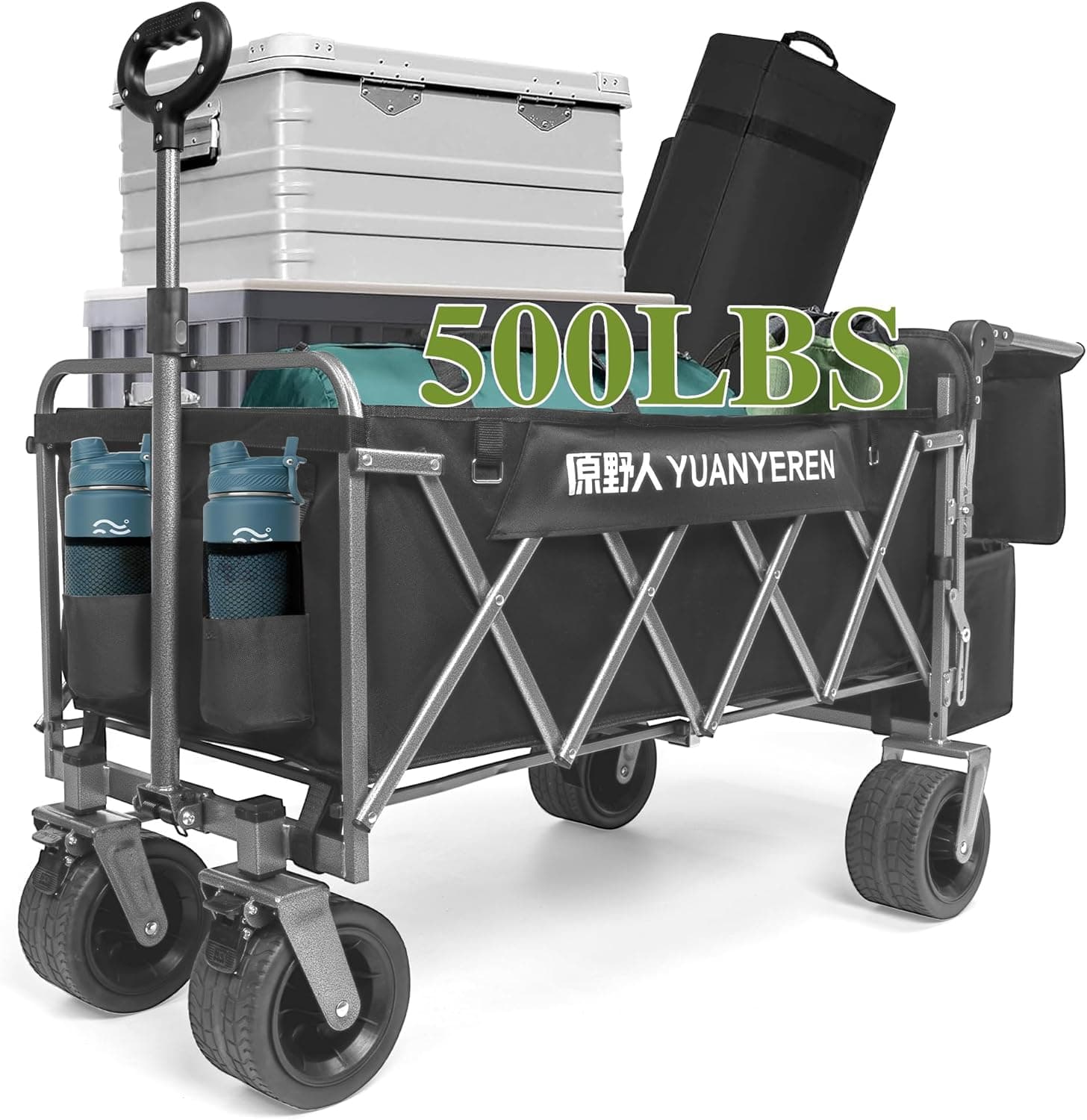 Large Capacity Collapsible Wagon with Opened Tailgate, 500lbs Pulled and Pushed Heavy Duty Folding Wagon Carts, 59" Extra Long Extender Wagons, All-Terrain Big Wheels for Shopping, Sports, Camping Black - Image 2
