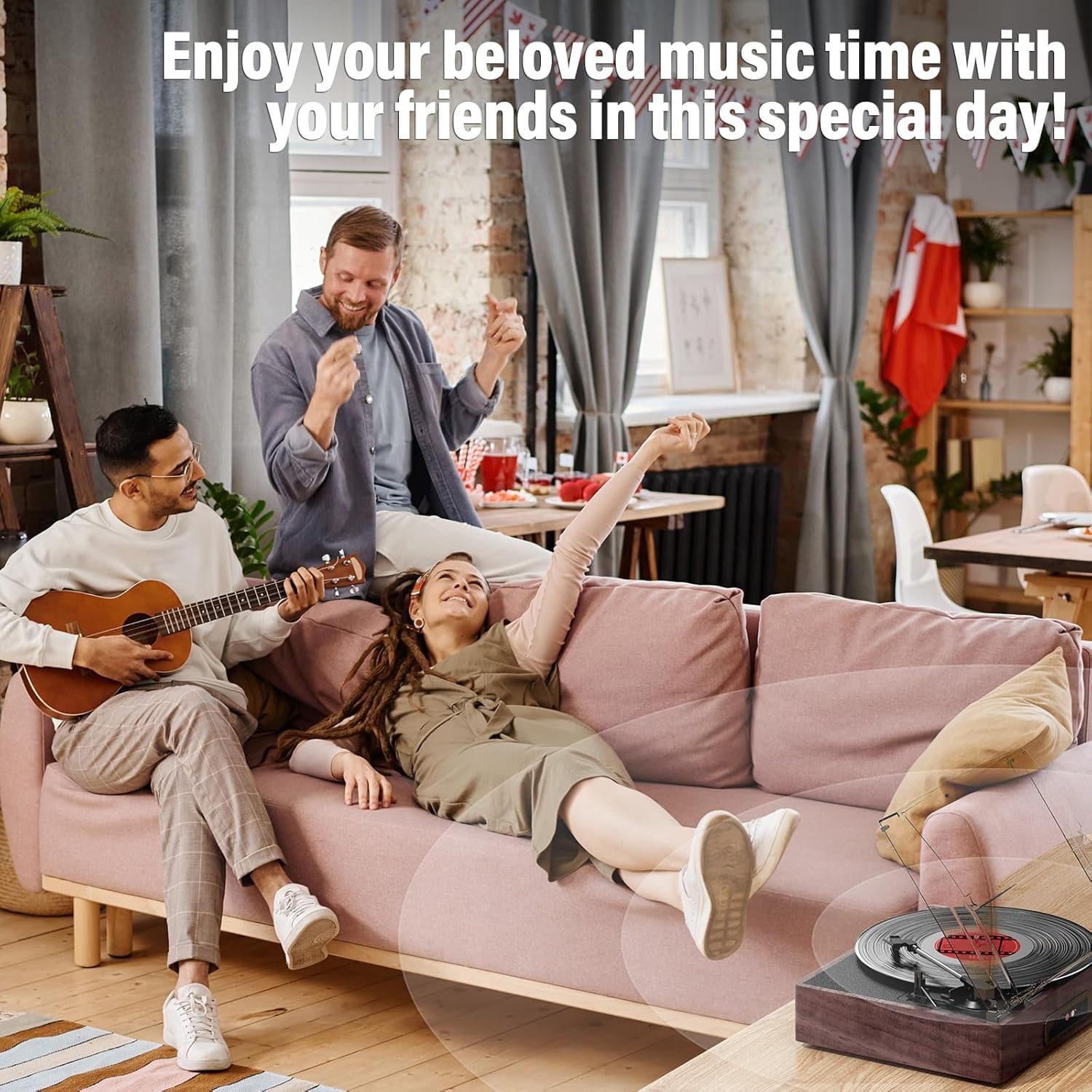 Reproductor de Vinilo con Bluetooth Integrado y 2 Altavoces Estéreo, Reproductor Retro Portátil de 3 Velocidades y 3 Tamaños para Entretenimiento y Decoración del Hogar Marrón - Image 8