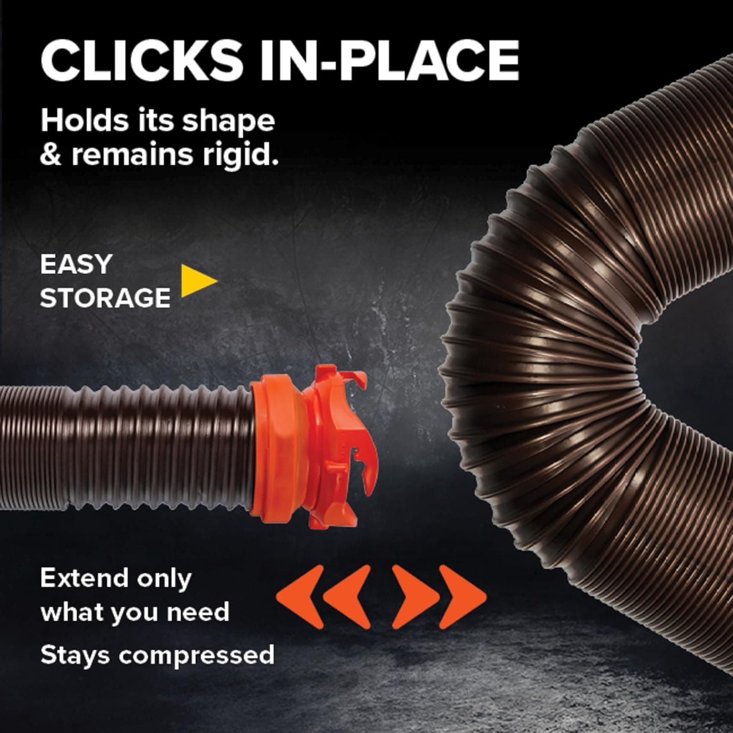 Camco RhinoFLEX 15-Ft RV Sewer Hose Kit - Features Clear Elbow Fitting w/Removable 4-in-1 Adapter - Connects to 3” Slip or 3”/3.5”/4” NPT Threaded Sewer Connection (39770) 15' Rhino Sewer Hose - Image 4
