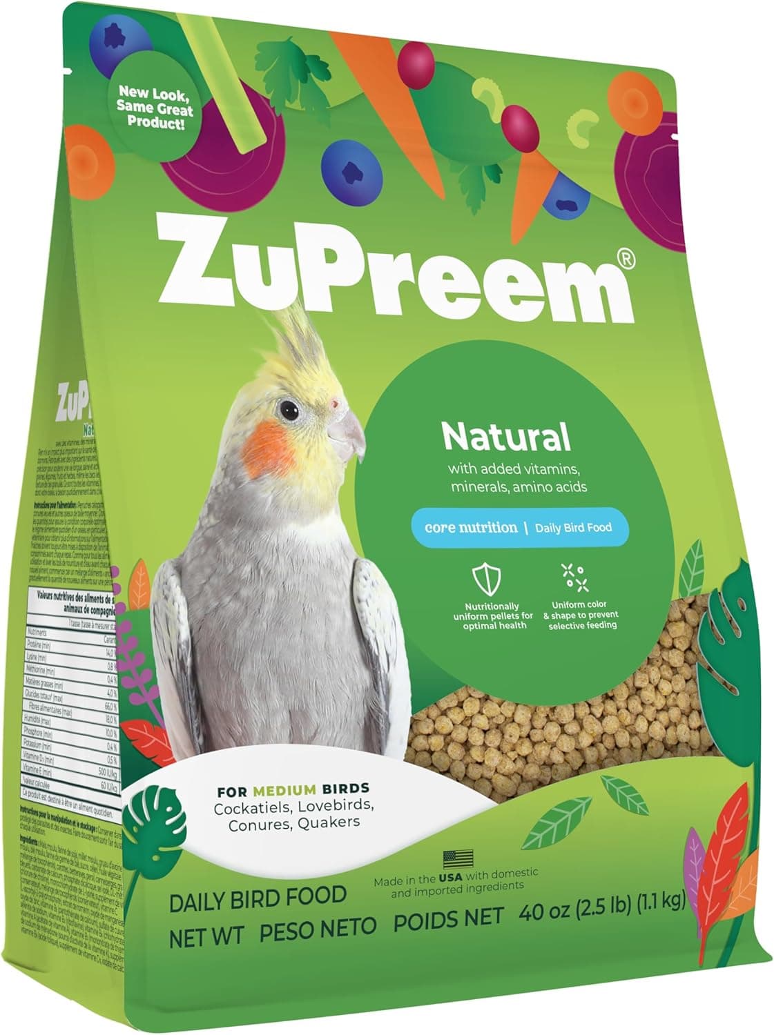 ZuPreem Natural Bird Pellets, Daily Bird Food for Cockatiel, Lovebird, Quaker, Small Conure, Lorikeet, Core Nutrition for Medium Birds, Added Vitamins, Cockatiel Pellets (M, 2.5 lbs) Natural Pellets 2.5 Pound (Pack of 1) - Image 2