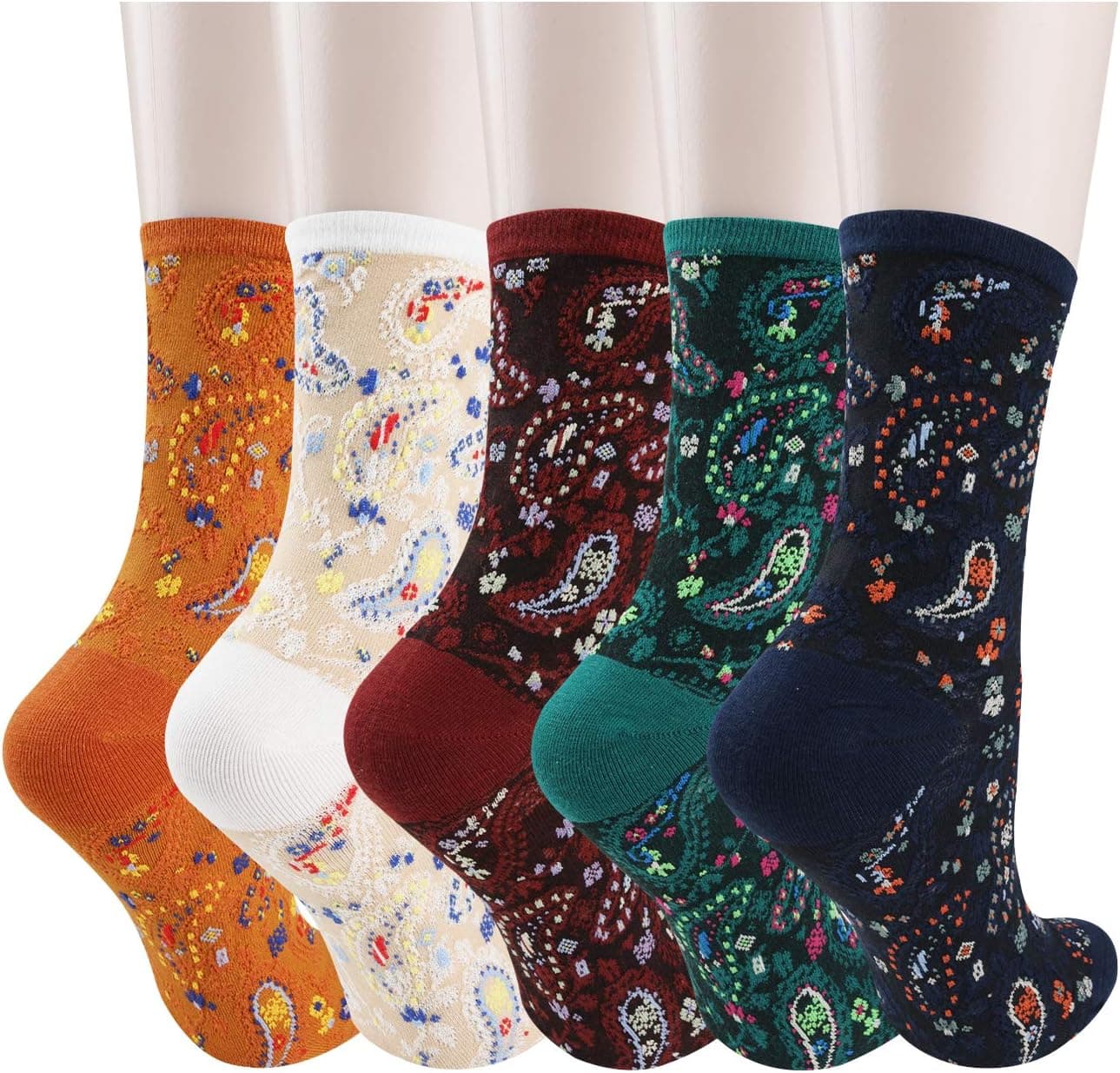 Benefeet Sox Cute Patterned Crew Socks for Women Girls Fun Novelty Graphic Design Casual Cotton Dress Socks One Size 5 Pair-paisley - Image 3