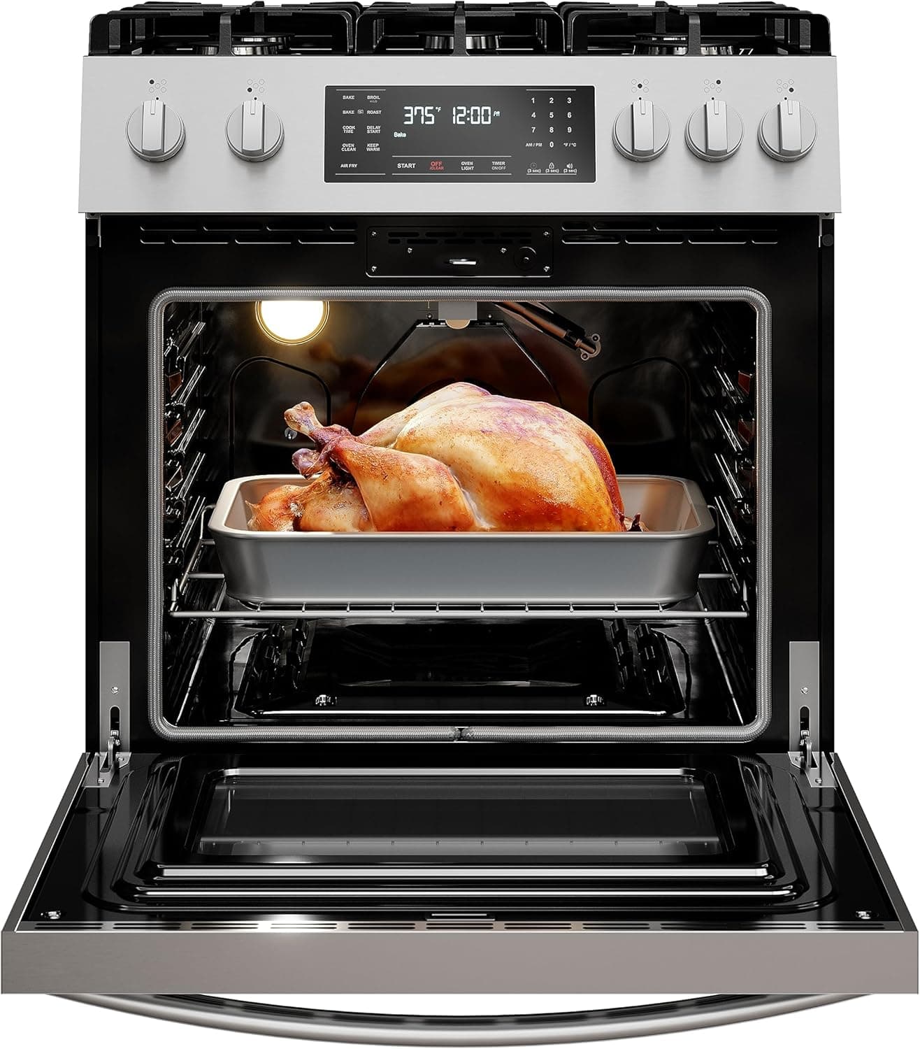 Kenmore Front Control Gas Range Oven with 5 Cooktop Burners, True Convection, Steam and Self Clean, Freestanding Stainless Steel Stove and Oven, 4.8 cu. ft. Capacity - Image 4