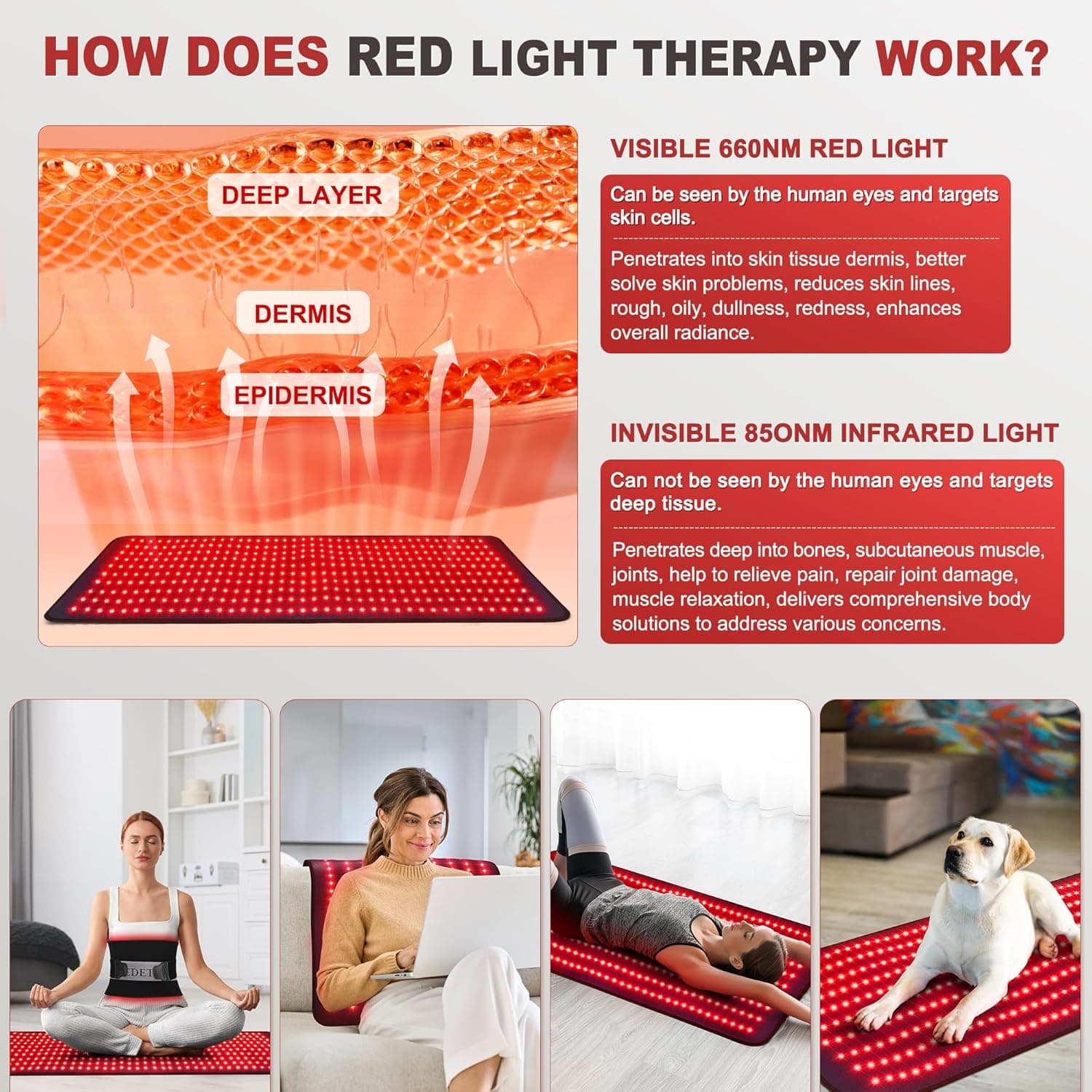 Red Light Therapy Mat for Body, 39’’ x 24’’Large Near Infrared Light Therapy with Timer, 660nm 850nm Home Red Light Therapy Blanket for Back Belly Shoulder Muscle Joint (with Storage Bag) Red Max - Image 5