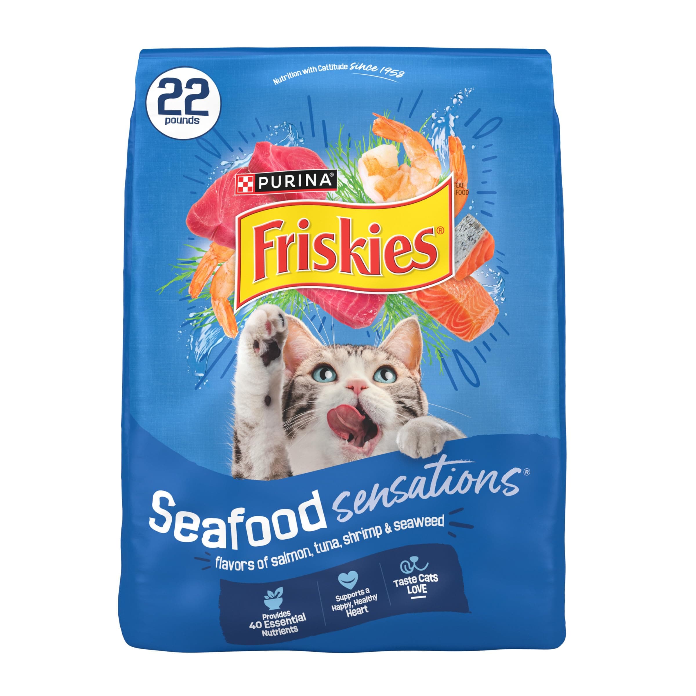 Purina Friskies Dry Cat Food Seafood Sensations With Salmon, Tuna, and Shrimp Flavors - 22 lb. Bag 22 Pound (Pack of 1)