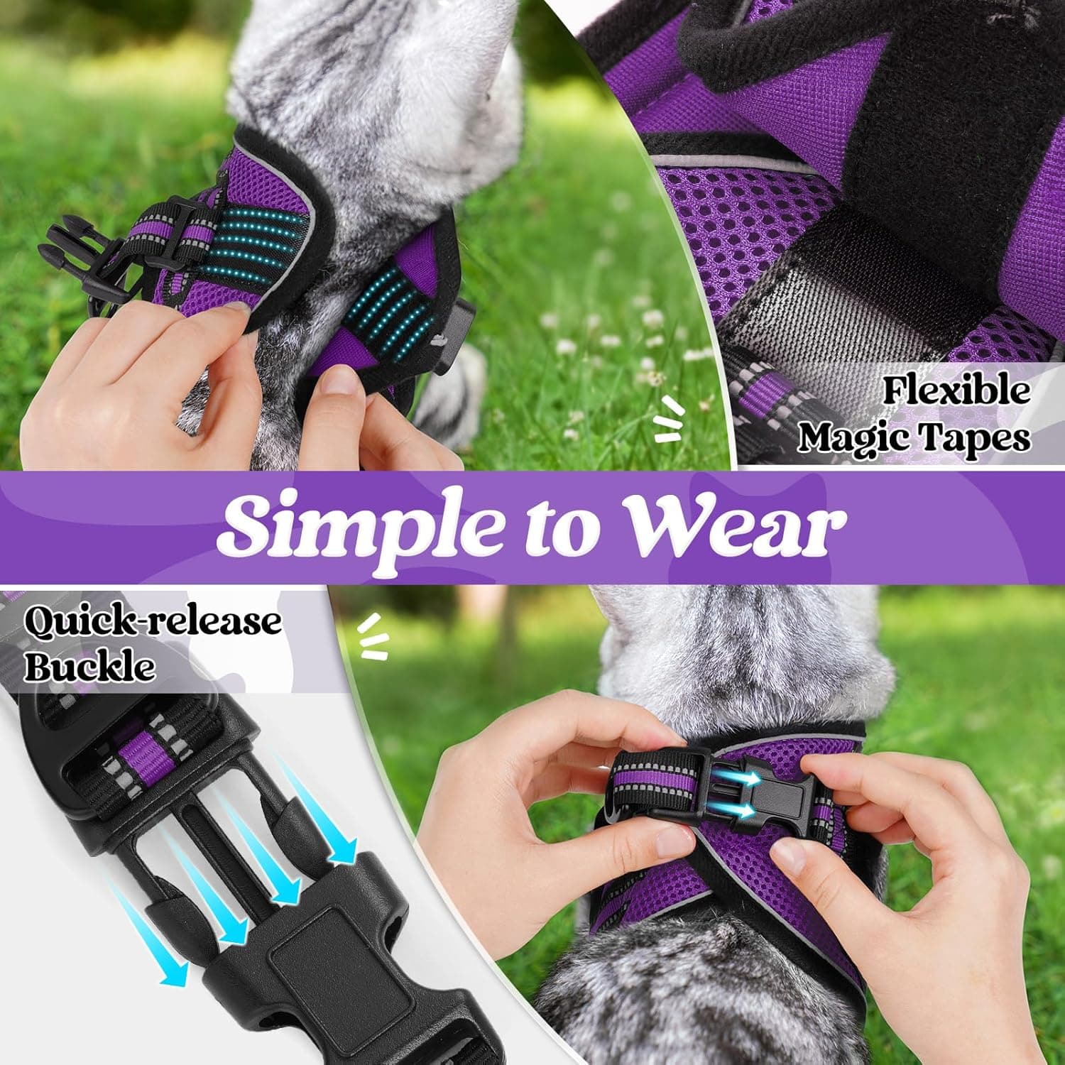 rabbitgoo Cat Harness and Leash Set for Walking Escape Proof, Adjustable Soft Kittens Vest with Reflective Strip for Cats, Comfortable Outdoor Vest, Purple, S Small Purple - Image 4