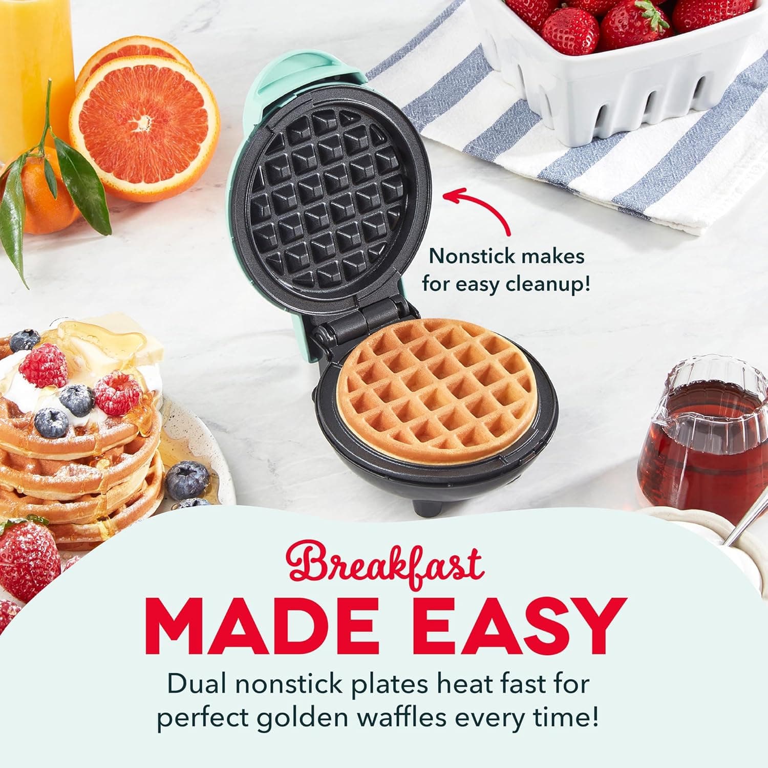 DASH Mini Waffle Maker - 4” Waffle Mold, Nonstick Waffle Iron with Quick Heat-Up, PTFE Nonstick Surface - Perfect Mini Waffle Maker for Kids and Families, Just Add Batter (Aqua) - Image 4