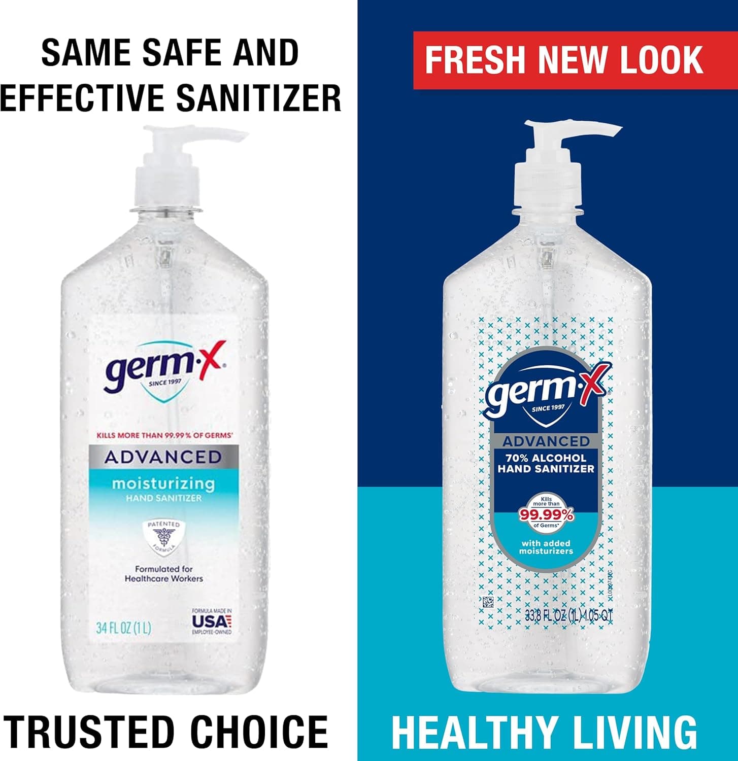 Germ-X Advanced Hand Sanitizer, 34 Fl Oz (1 Liter), Less Drying Moisturizing Clear Gel, No Rinse Formula, Large Family Size Pump Bottle Advanced - Gel 33.8 Fl Oz (Pack of 1) - Image 4