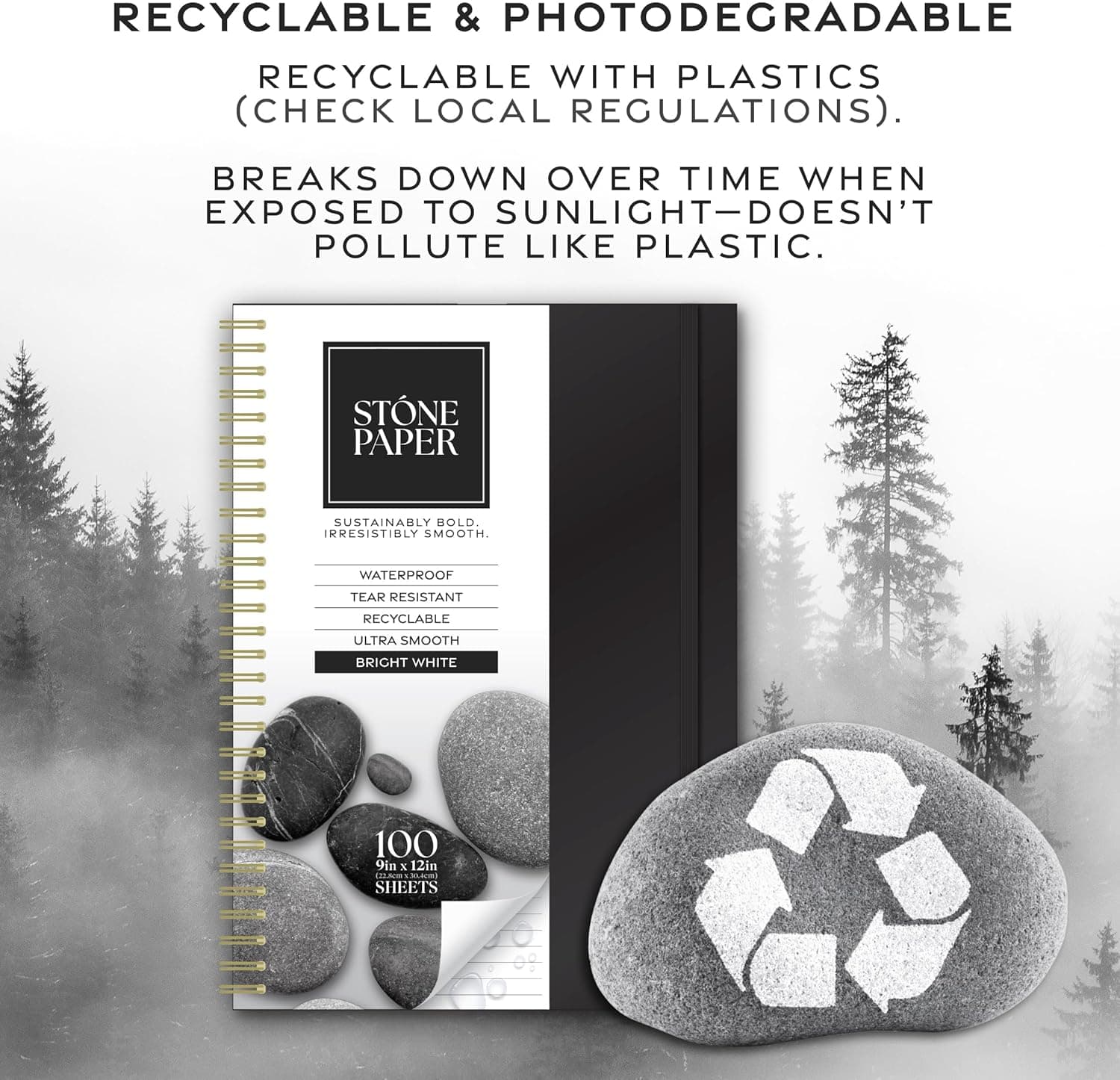 ArtSkills Stone Paper Sketchbook, Spiral Bound Stone Paper Notebook No Lines, 9x12 Waterproof Journal, Aesthetic Sketchbook Blank Pages for School, Work, Drawing, Sketching - Black, 100 Sheets - Image 7