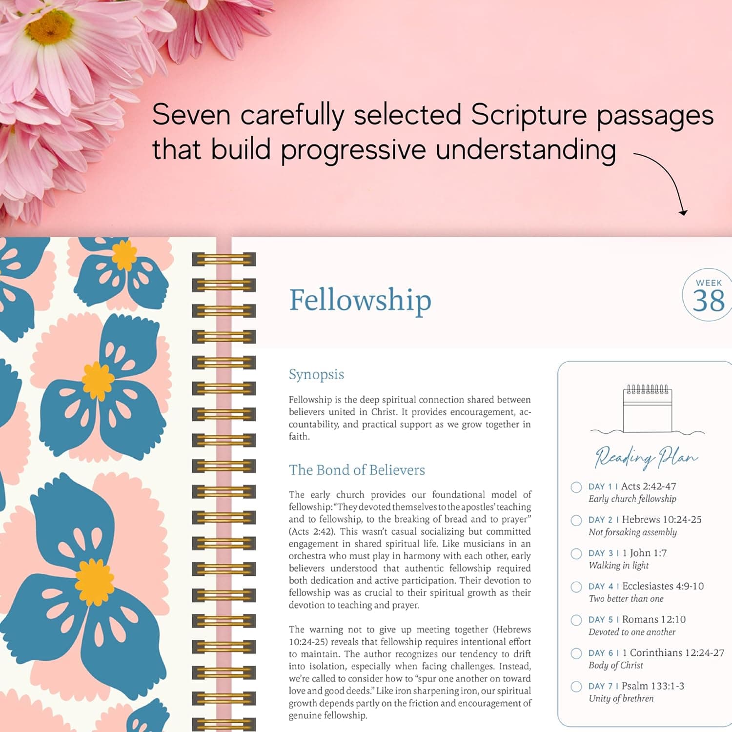 Official Spiral Bible® The Bible in a Year | 52 Week Guided Bible Study & Daily Reading Plan | Spiritual Companion & Journal for Adults & Teens | 8.5" x 11" Notebook Floral - Image 5