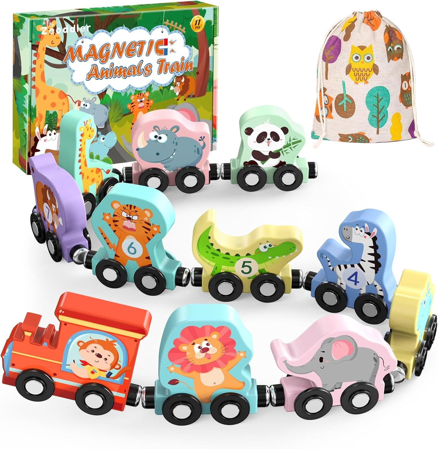 Mga Laruang Para sa mga Sanggol, 11 Magnetic Wooden Animals Train Set, Montessori Toys para sa mga Sanggol, Mga Aktibidad sa Pagkatuto para sa mga Bata, Mga Regalo sa Kaarawan para sa mga Lalaki, Babae - Image 2