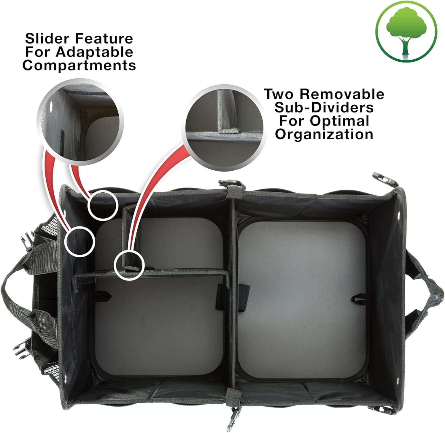 TRUNKCRATEPRO Organizador de Maletero para Auto, SUV, Camión | Organizador de Maletero de Auto Premium Ajustable con Múltiples Compartimentos, P straps de Sujeción y Fondo Antideslizante (Tamaño Grande, Negro) Grande Negro - Image 9