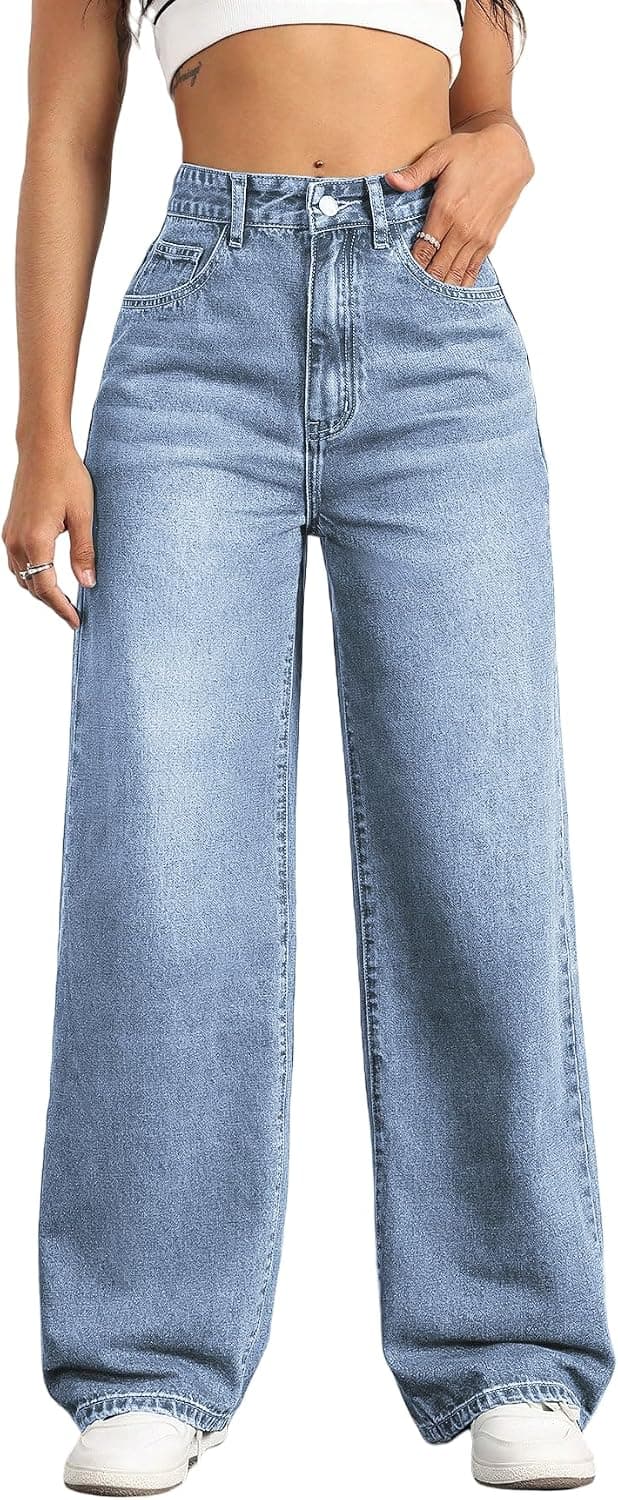 Straight Leg Jeans for Women High Waisted Wide Leg Denim Pants