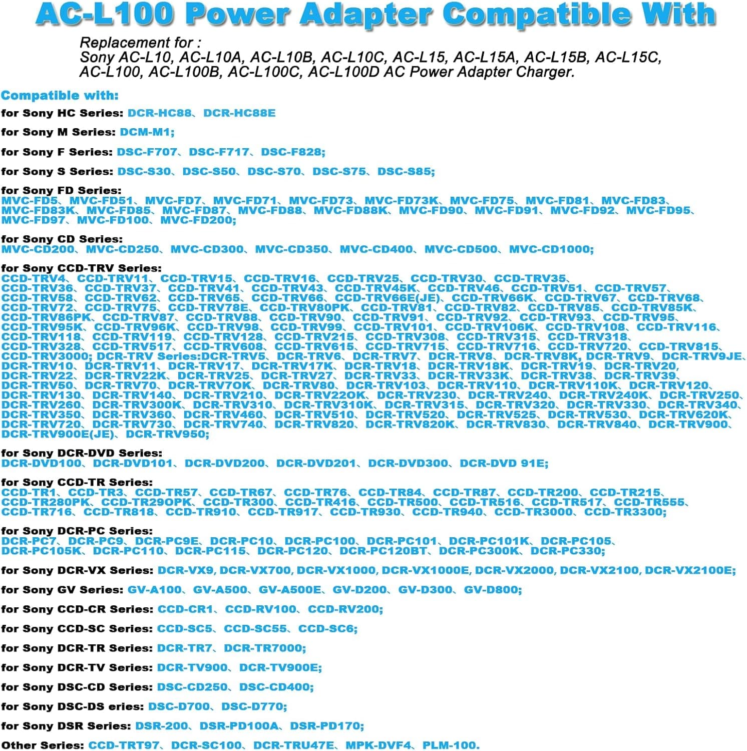 TKDY AC-L100 for Sony Handycam Camcorder Charger Cord Replace AC-L10A L10B L15A L15B L100A L100B L100C AC Adapter, fit for Sony Hi8 CCD- TRV128 TRV103 TRV130 TRV150 TRV108 TRV308 etc. - Image 3