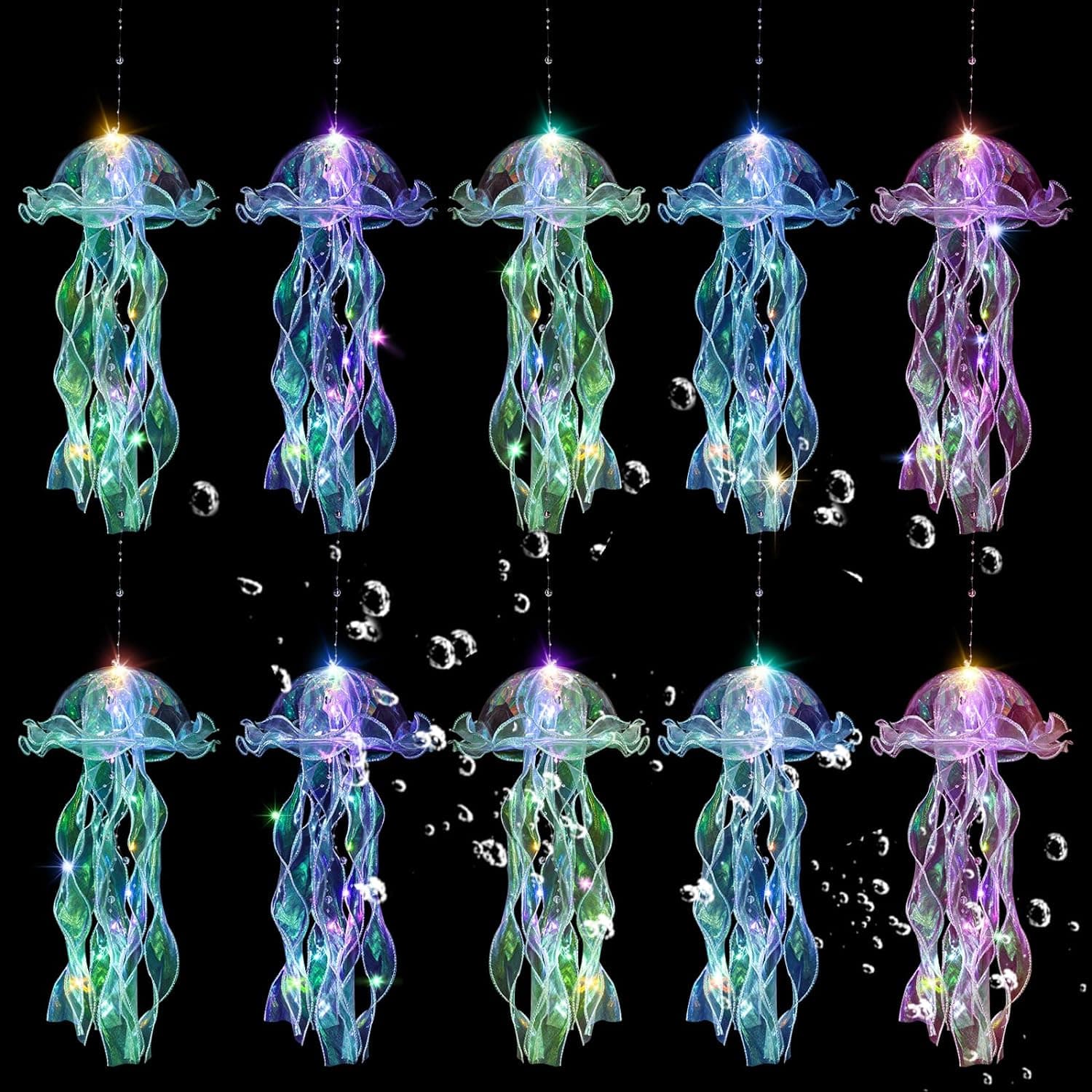Jellyfish Decor, 10 Pcs Jellyfish Lanterns - Hanging Jelly Fish Decoration for Mermaid Theme Party & Under The Sea Party Decorations, Birthday Gift Supplies for Women Girls Baby (5 Colors) Yellow, Pink, Purple, Blue, Green - Image 2