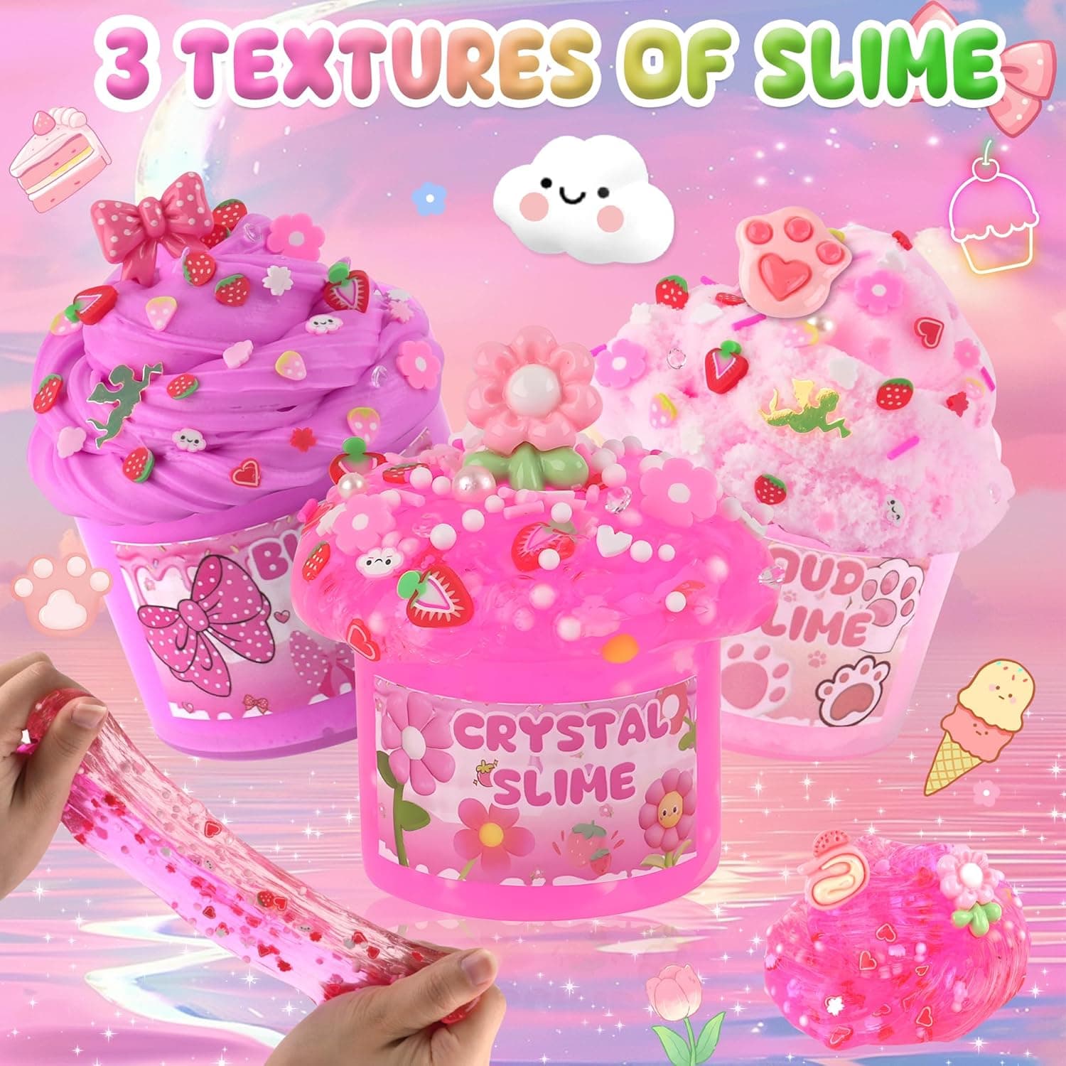 6 Pack Slimes, Pink Slime Kids, Cloud Slime kit for Girls Ages 8-12, Toys for Girls and Boys, for Kids Slime Set Party kit Goodie Bag Stuffers, 4 5 6 7 8 9 10 Year Old Girl Birthday Gift Cute Stuff Picnic - Image 5