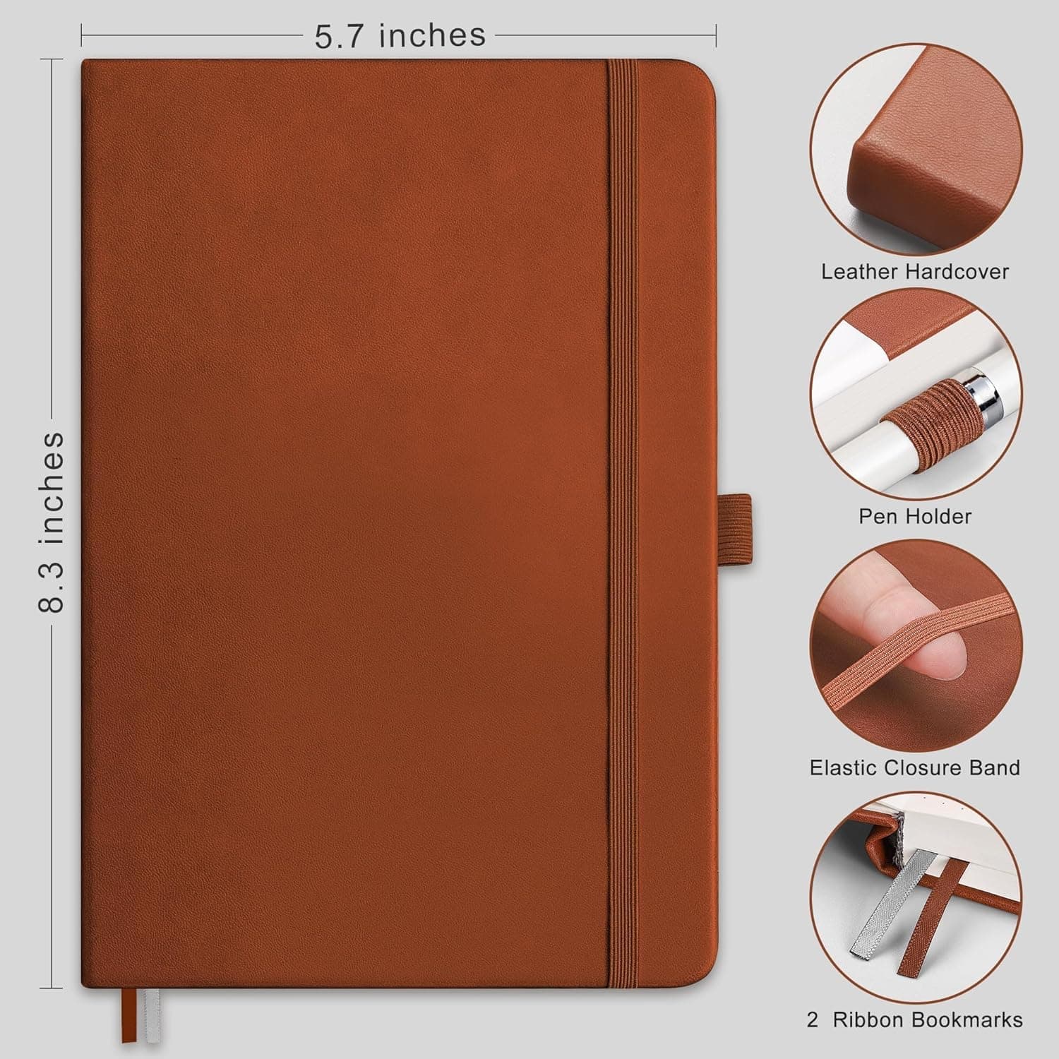 Cuaderno con Forro RETTACY, 192 Páginas Numeradas, Tamaño Mediano A5 (5.7'' x 8.3''), para Hombres y Mujeres, Diario, Escritura, Trabajo y Oficina, Tapa Dura de Cuero, Papel Grueso de 100 GSM (Marrón) Rayado Marrón - Image 2