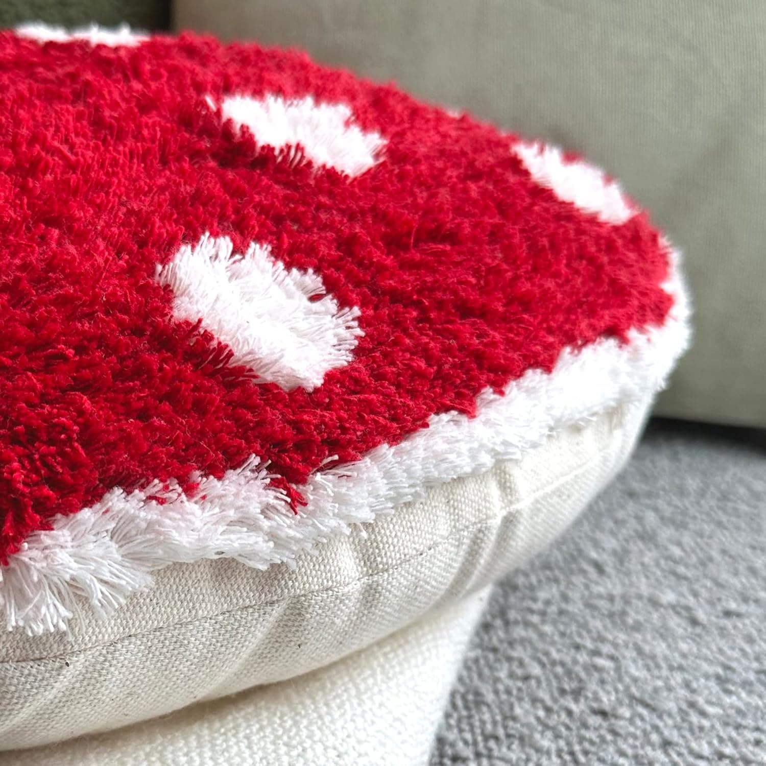 Mushroom Throw Pillow Tufted Shape Decorative Cushion 15” x 15” – Decor for Bed, Couch, Living Room (Red) - Image 5