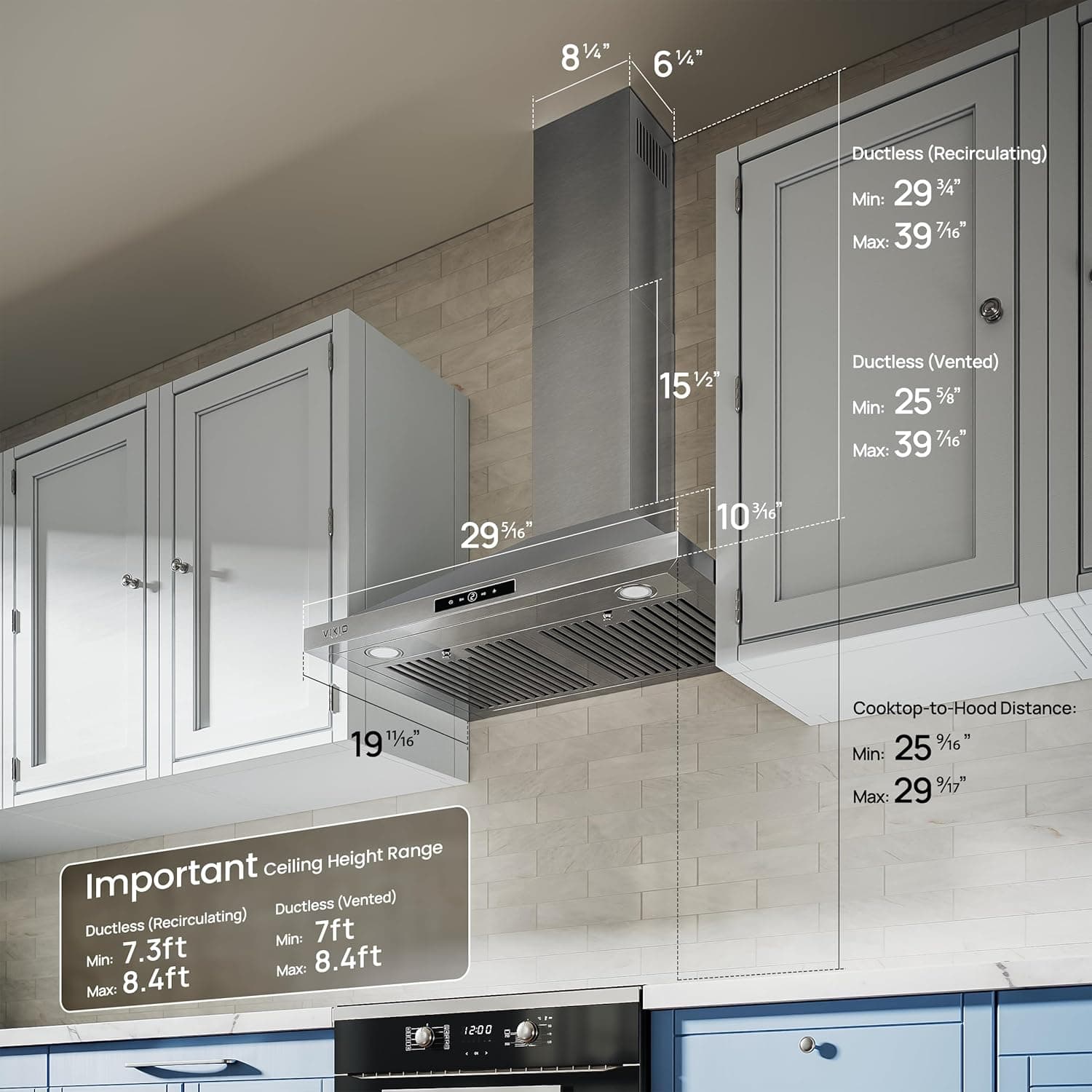 Wall Mount Range Hood 30 inch, 580 CFM, Ducted/Ductless Convertible, Stainless Steel Kitchen Vent Hood with 3-Speed Fan and LED Lights 30 inch Stainless steel(RP10) - Image 8