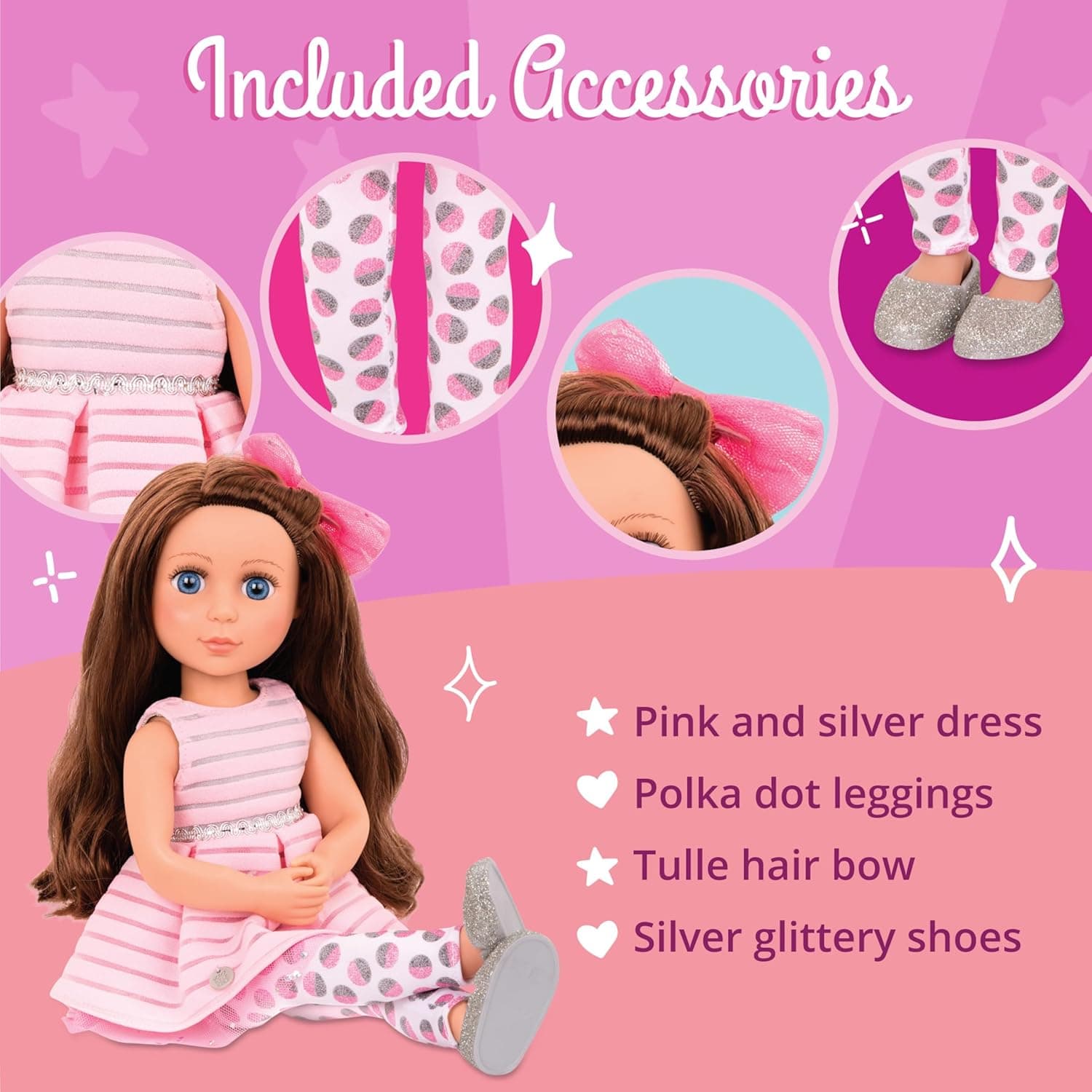 Glitter Girls – 14-Inch Fashion Doll – Brown Hair & Blue Eyes – Pink Dress, Glittery Shoes & Hairbow – Dolls for Girls 3+ Years – Bluebell - Image 4
