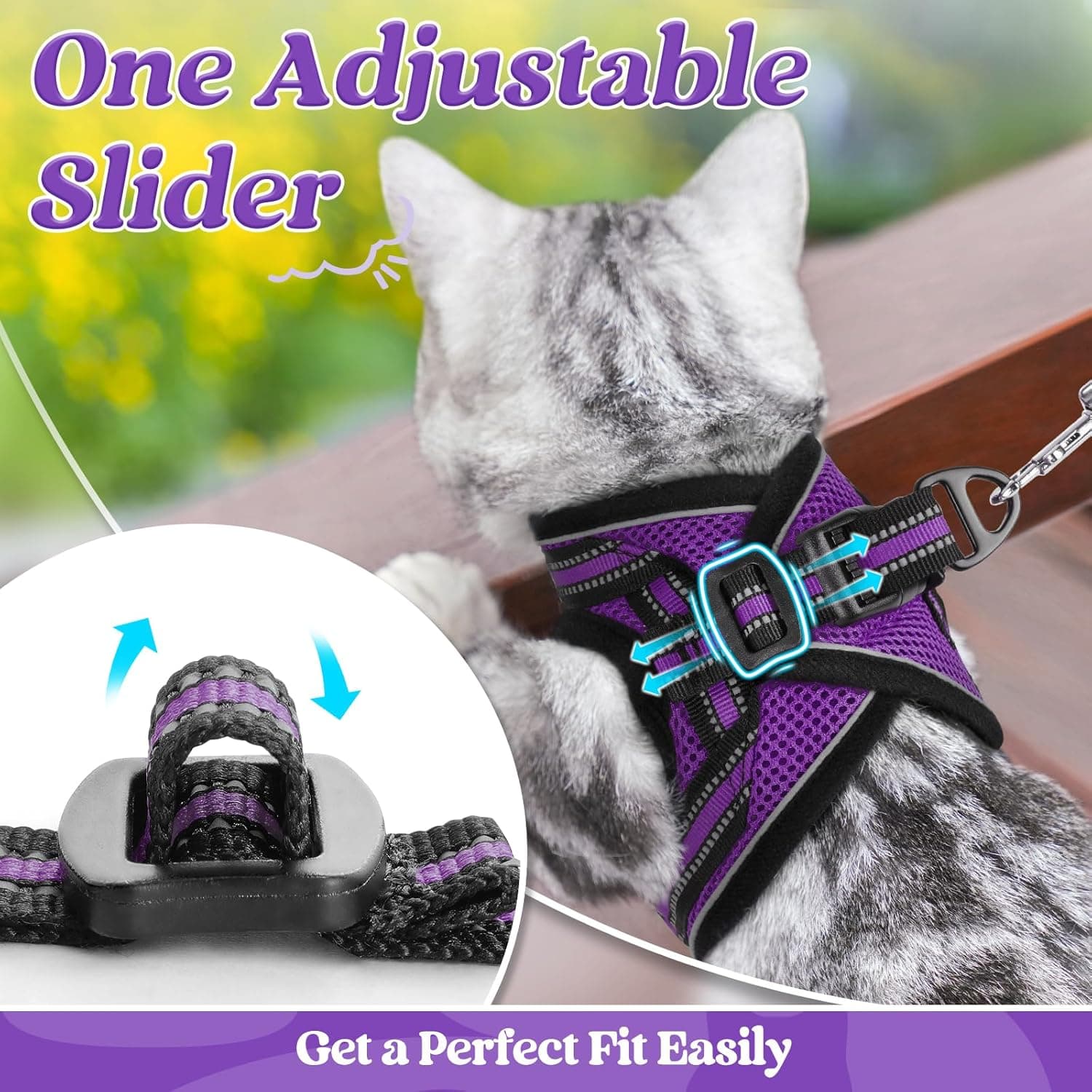 rabbitgoo Cat Harness and Leash Set for Walking Escape Proof, Adjustable Soft Kittens Vest with Reflective Strip for Cats, Comfortable Outdoor Vest, Purple, S Small Purple - Image 8