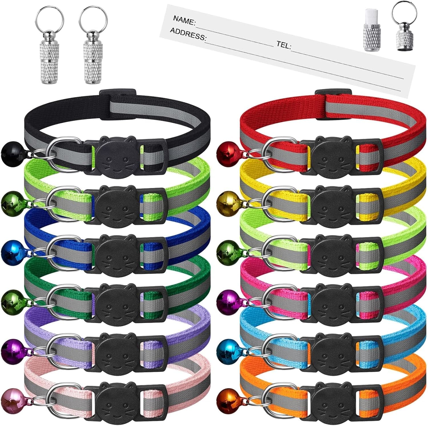 12 Pack Reflective-Breakaway Cat Collars with Bells,Safety Buckle Kitten Collar, with Name Tag, Adjustable,Ideal for Girl Cats Male Cats,Pet Supplies,Stuff,Accessories(12 Colors & 2 ID Tags) Adult Cat 7.5''-12.5'' (with 2 ID Tags) - Image 2