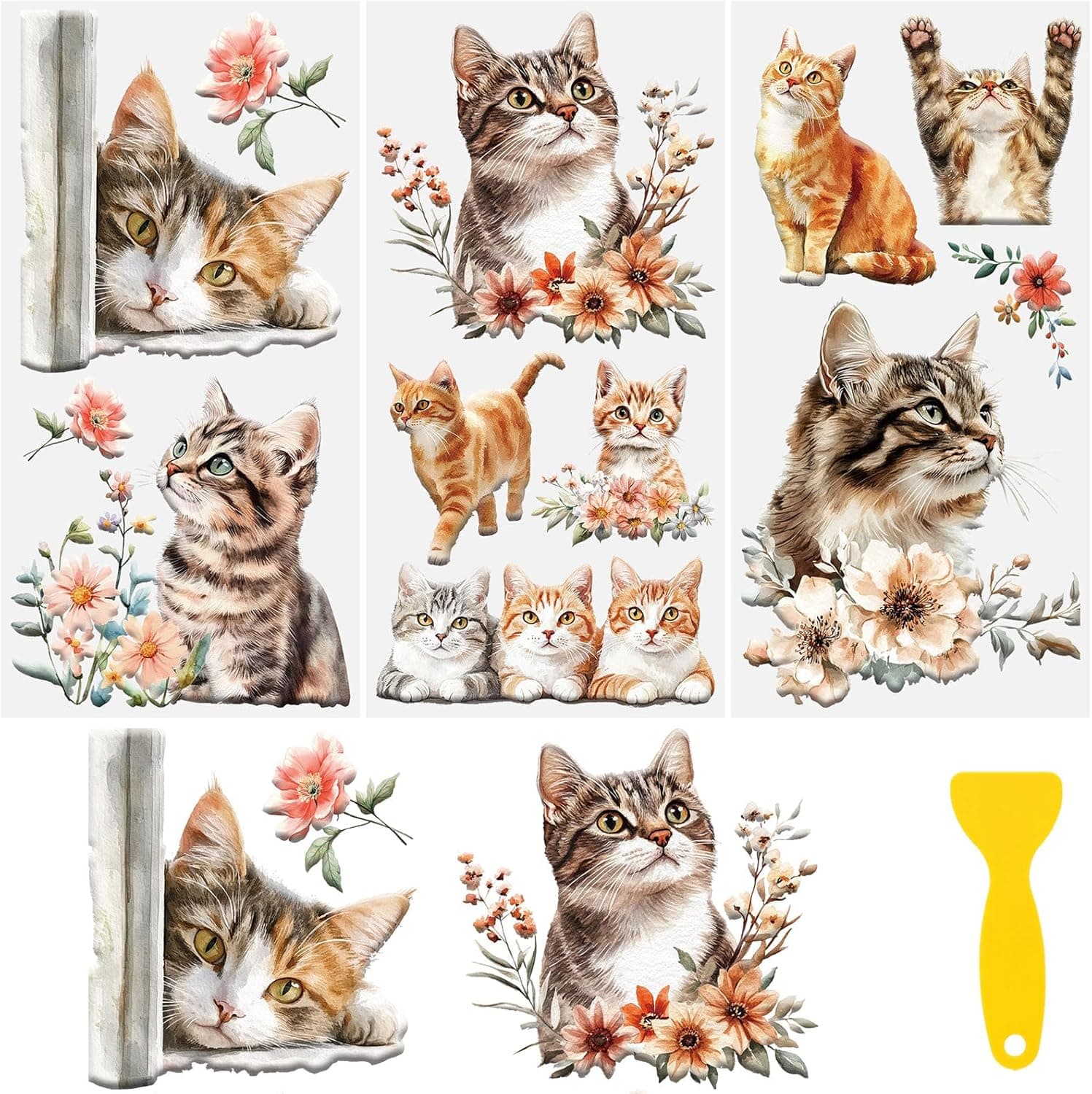 Rub on Transfers for Crafts, 3 Sheets Cats Theme 5.91 * 11.81in Rub on Transfers for Furniture and Crafts for Wood Farbic Glass DIY Home Office Decoration Cute Cats - Image 2