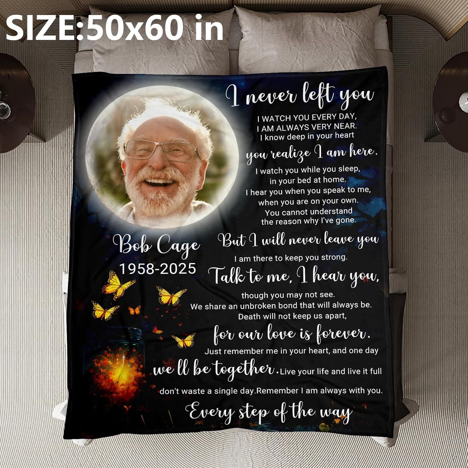 Ship Next Day, Custom Memorial Blanket with Photos for Loss of Loved One - Printed in USA Loving Memory Personalized Sympathy Blanket for Loss of Dad Mom Husband Wife Family Friend Pet in Memory Gifts Style 06 - Image 6