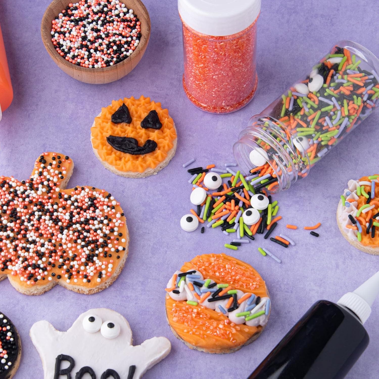 Sweets Indeed Halloween Sprinkles 4-Pack – 11.57 oz Jar Set | Candy Eyeball Mix, Bat & Pumpkin Quin Mix, Orange Sanding Sugar & Black/White/Orange Nonpareils | Cupcake & Cookie Decorations - Image 7
