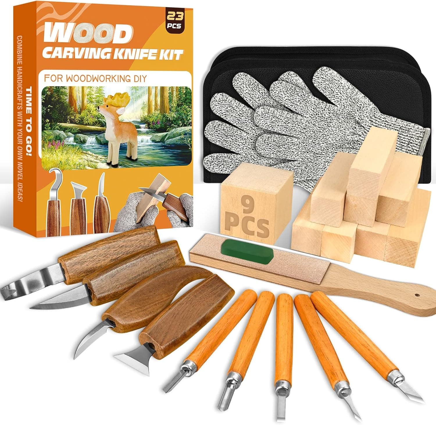 Wood Carving Kit, 23pcs Wood Carving Tools with 4 Wood Carving Knives 5 Detail Knives 9 Blocks, Whittling Kit DIY Hobbies for Adults - Image 2