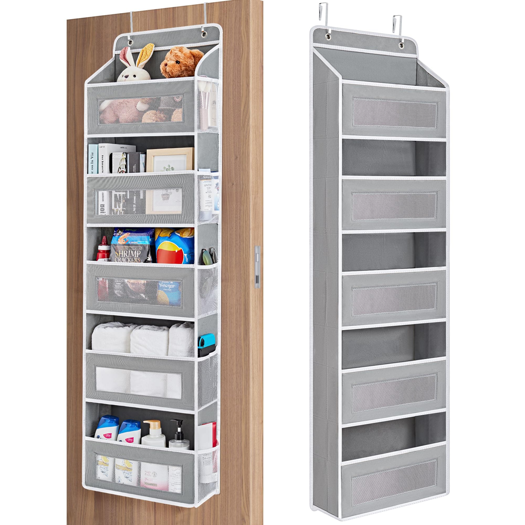 JARLINK Over The Door Organizer Storage, 5 Shelf Hanging Door Organizer with 5 Large Capacity Pockets, Anti Tilt 44 lb Load Behind Door Storage for Bedroom, Bathroom, Pantry, Nursery, (Grey) Grey 1 Pack