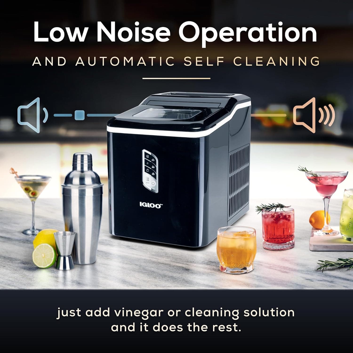 Igloo Automatic Ice Maker, Self- Cleaning, Countertop Size, 26 Pounds in 24 Hours, 9 Large or Small Ice Cubes in 7 Minutes, LED Control Panel, Scoop Included, Perfect for Water Bottles, Mixed Drinks Black 26 Lb Pro - Image 6