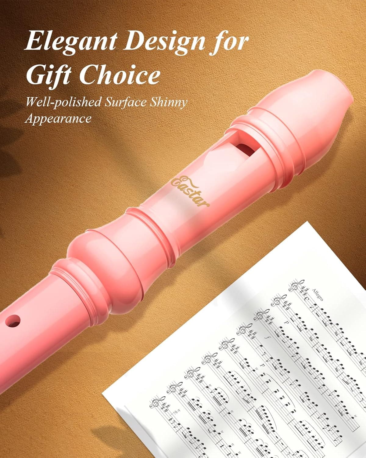 Eastar Soprano Recorder Instrument for Kids Beginners, German Fingering C Key with Cleaning Kit, Thumb Rest, Cotton Bag, Fingering Chart, ERS-21GP, Pink, School-Approved German Light Pink - Image 7