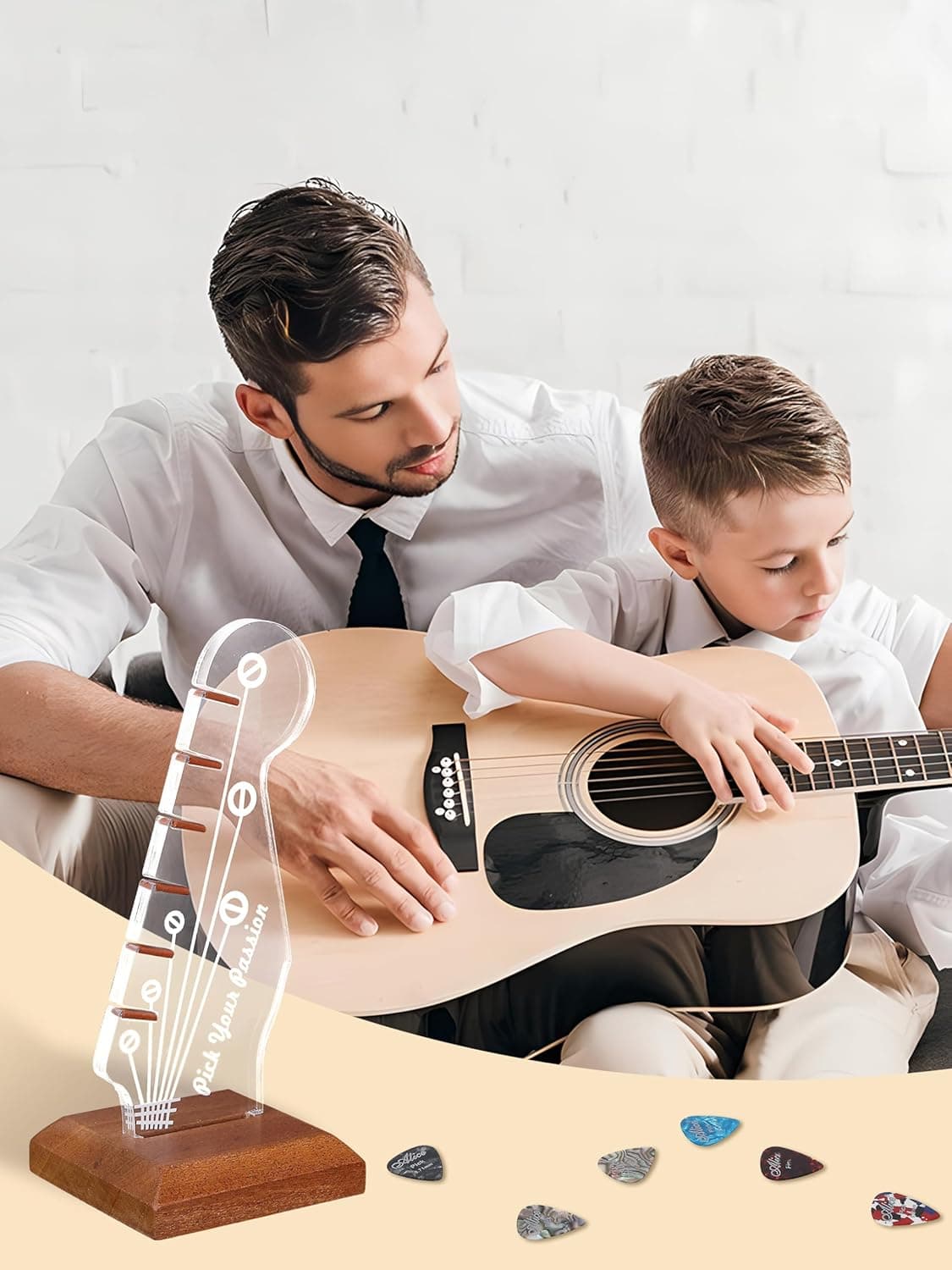 Light Up Guitar Pick Holder, Electric Guitar Headstock Shaped Acrylic & Wooden USB Powered Display Case - Guitar Accessories Gift for Players/Men (Picks Storage Organizer) - Image 6