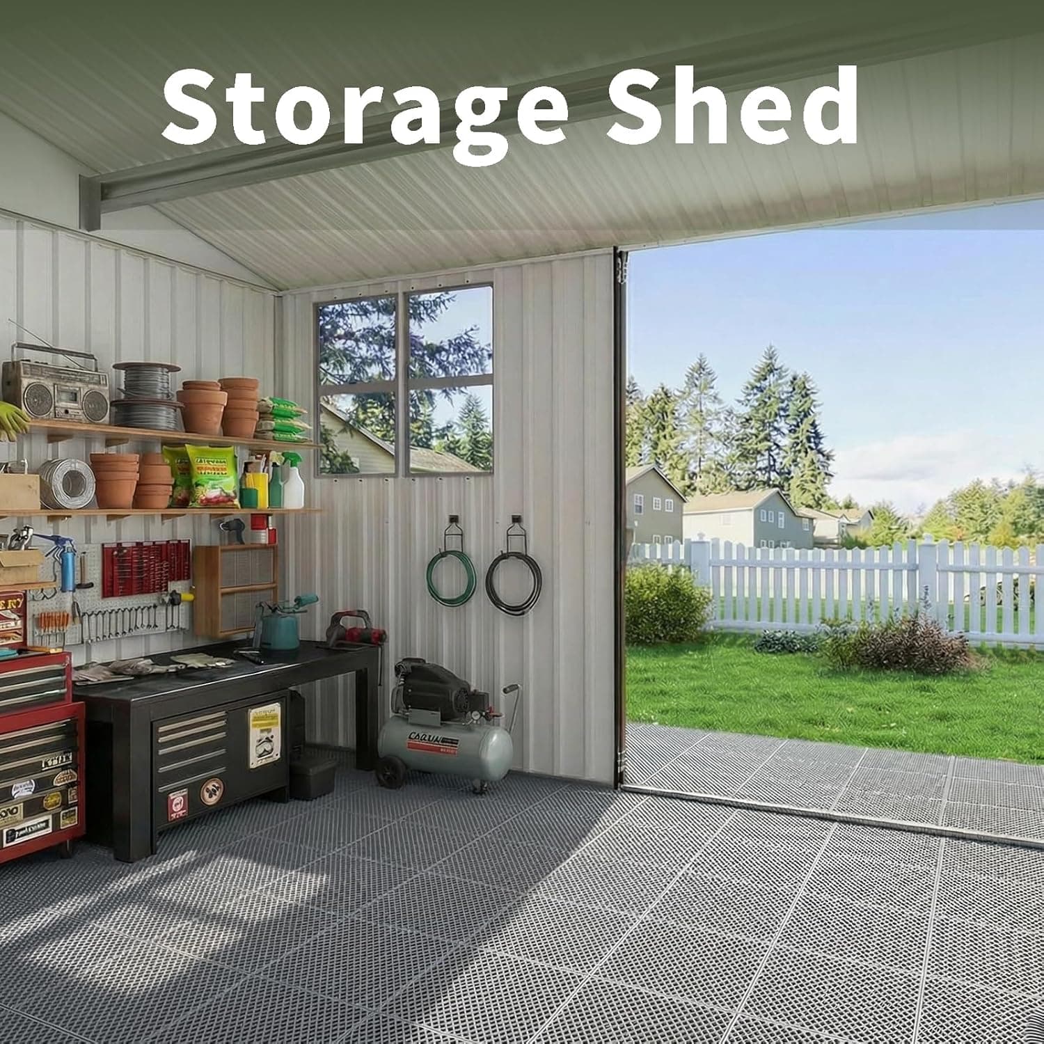 Fast-Drying Outdoor Decking for Garden, Kennel, Storage Shed, Basement, Garage, Patio, Bathroom, 10 PCS 12''x12''x0.59'' Heavy-Duty Interlocking Decking Tiles, Maximum Bearing Capacity up to 6613 LBs 12''x12''x0.59'' 10 pcs Grey - Image 7