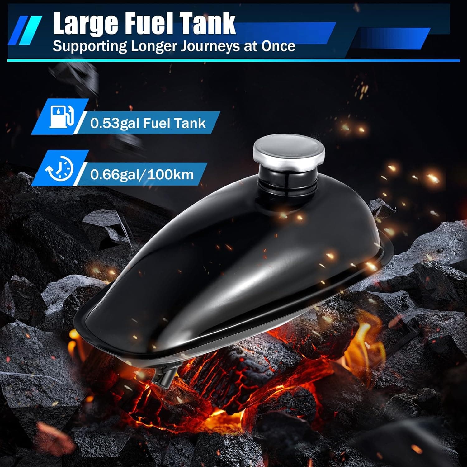 100CC Bicycle Engine Kit, 2 Stroke Gas Powered Bike Motor Conversion Kit Gas Motorized Motor Bike Motor Cycle Full Set Carburetor Assembly CDI Ignition Exhaust Muffler Fuel Tank (with Valve) - Image 4